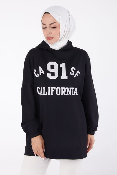 Baskılı Sweatshirt Siyah - 13329 