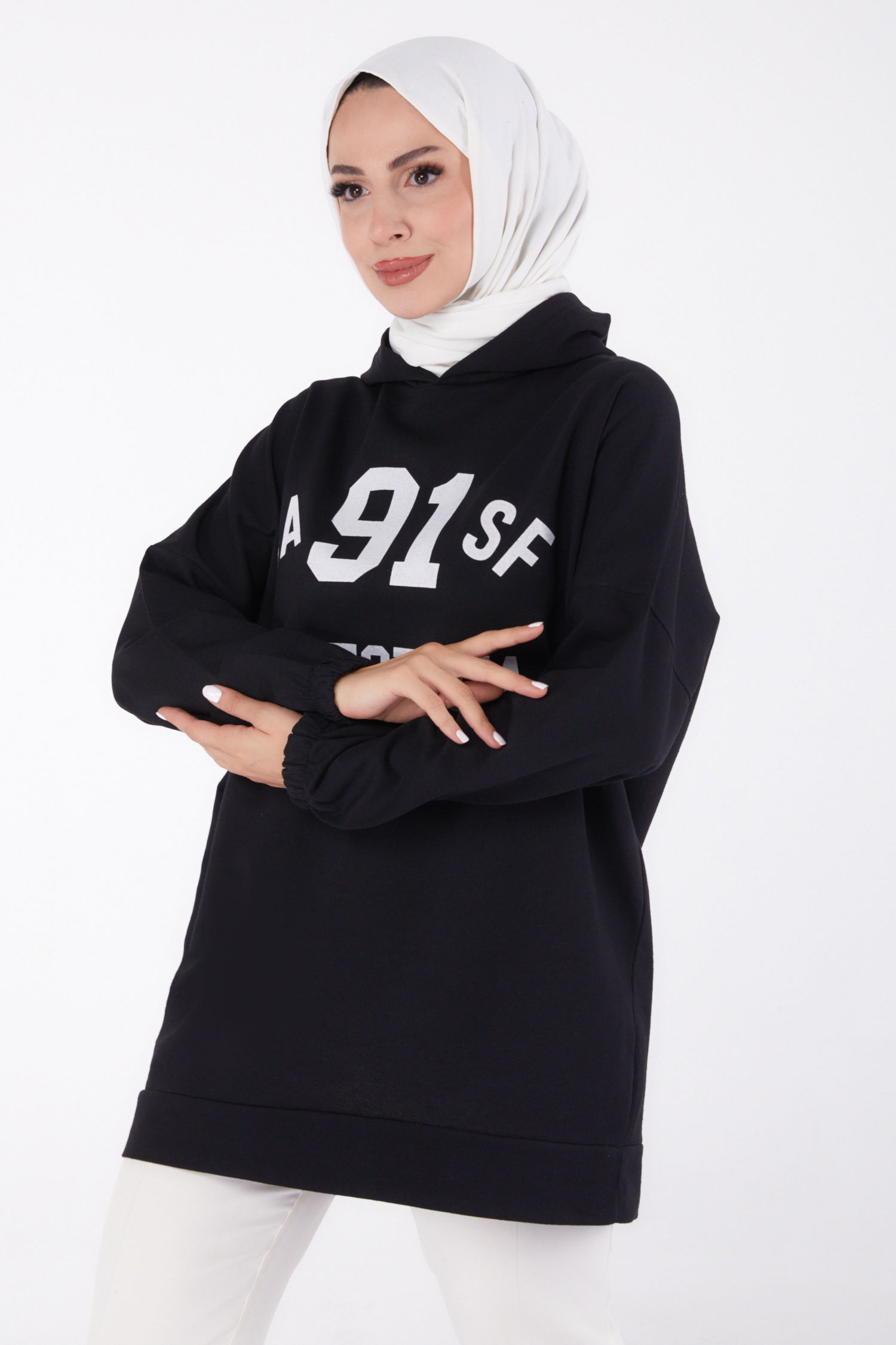 Baskılı Sweatshirt Siyah - 13329 - 2