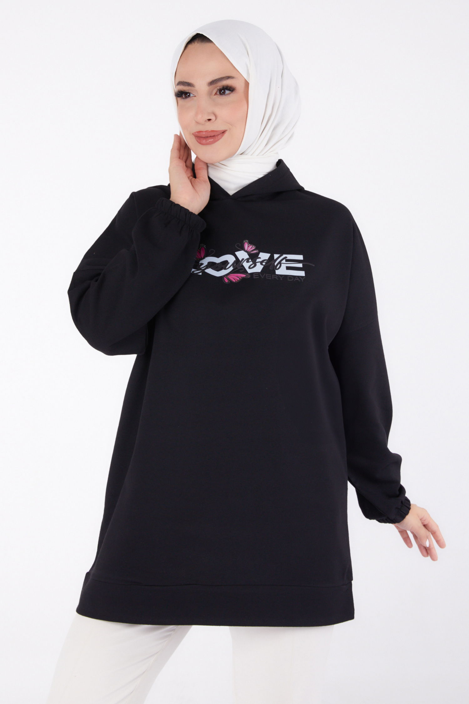 Baskılı Sweatshirt Siyah - 13330 - 2