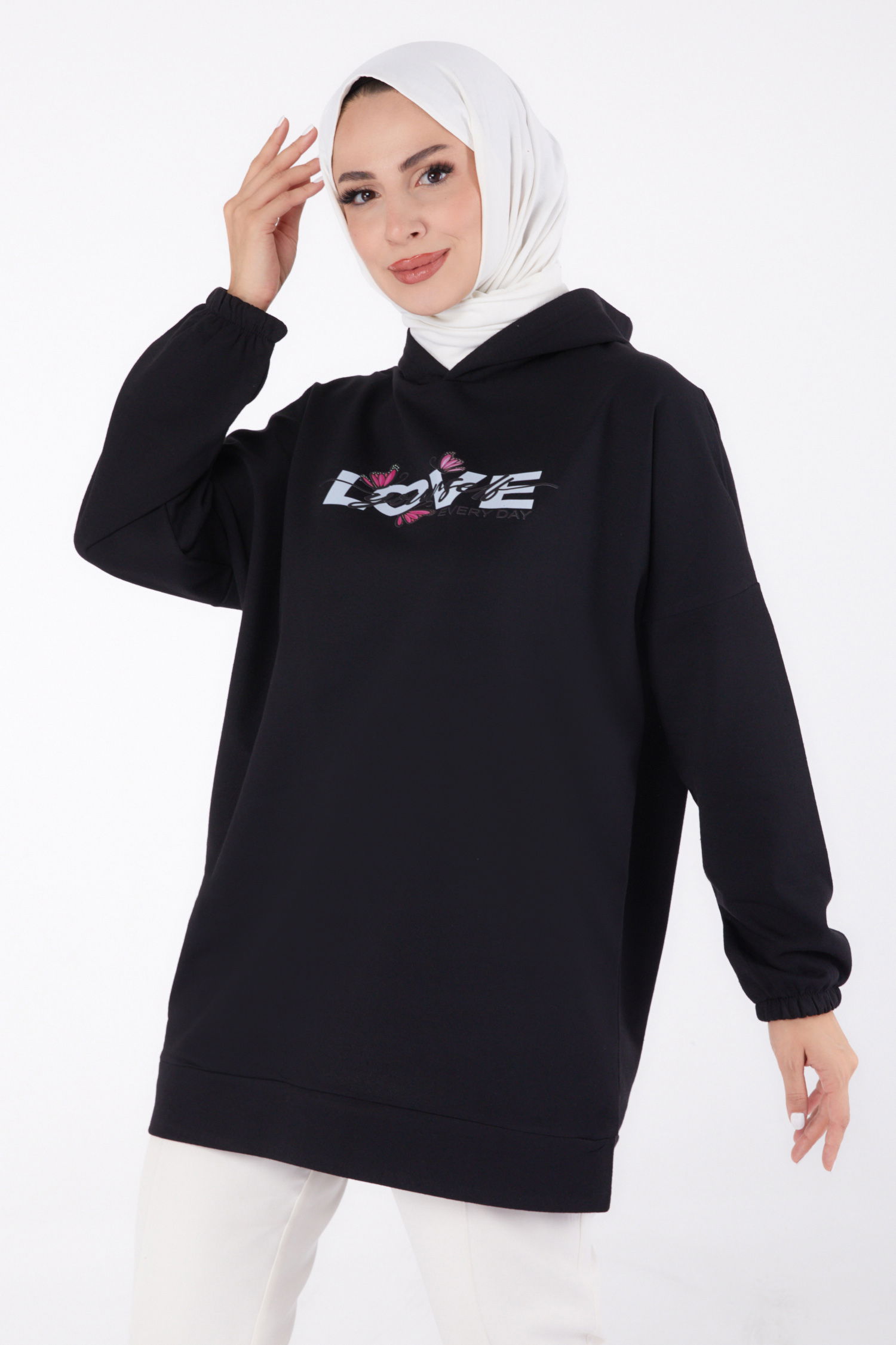Baskılı Sweatshirt Siyah - 13330 - 3