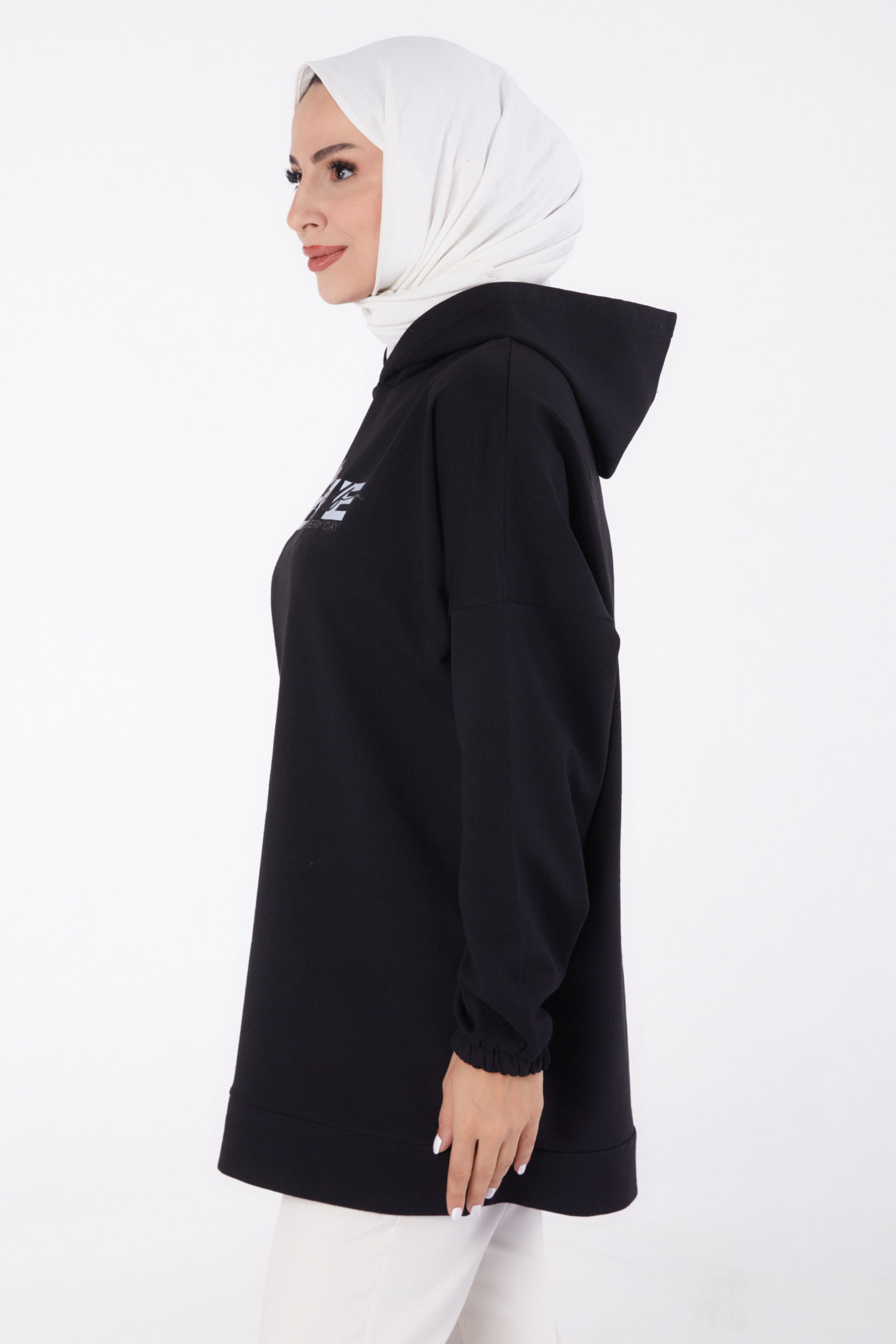Baskılı Sweatshirt Siyah - 13330 - 4