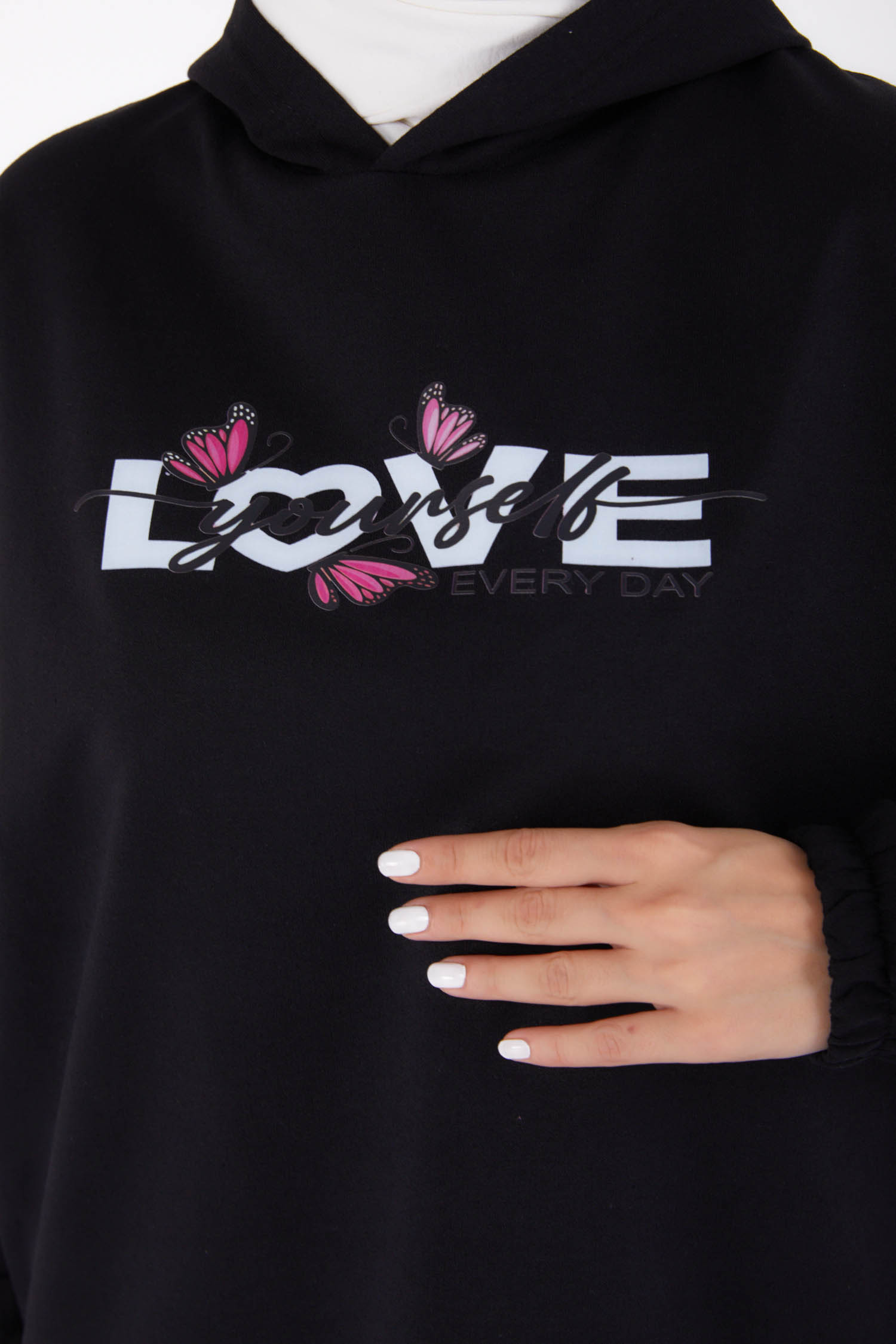 Baskılı Sweatshirt Siyah - 13330 - 6