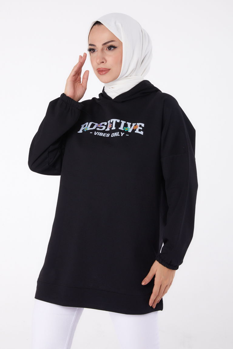 Baskılı Sweatshirt Siyah - 13333 - TOFİSA