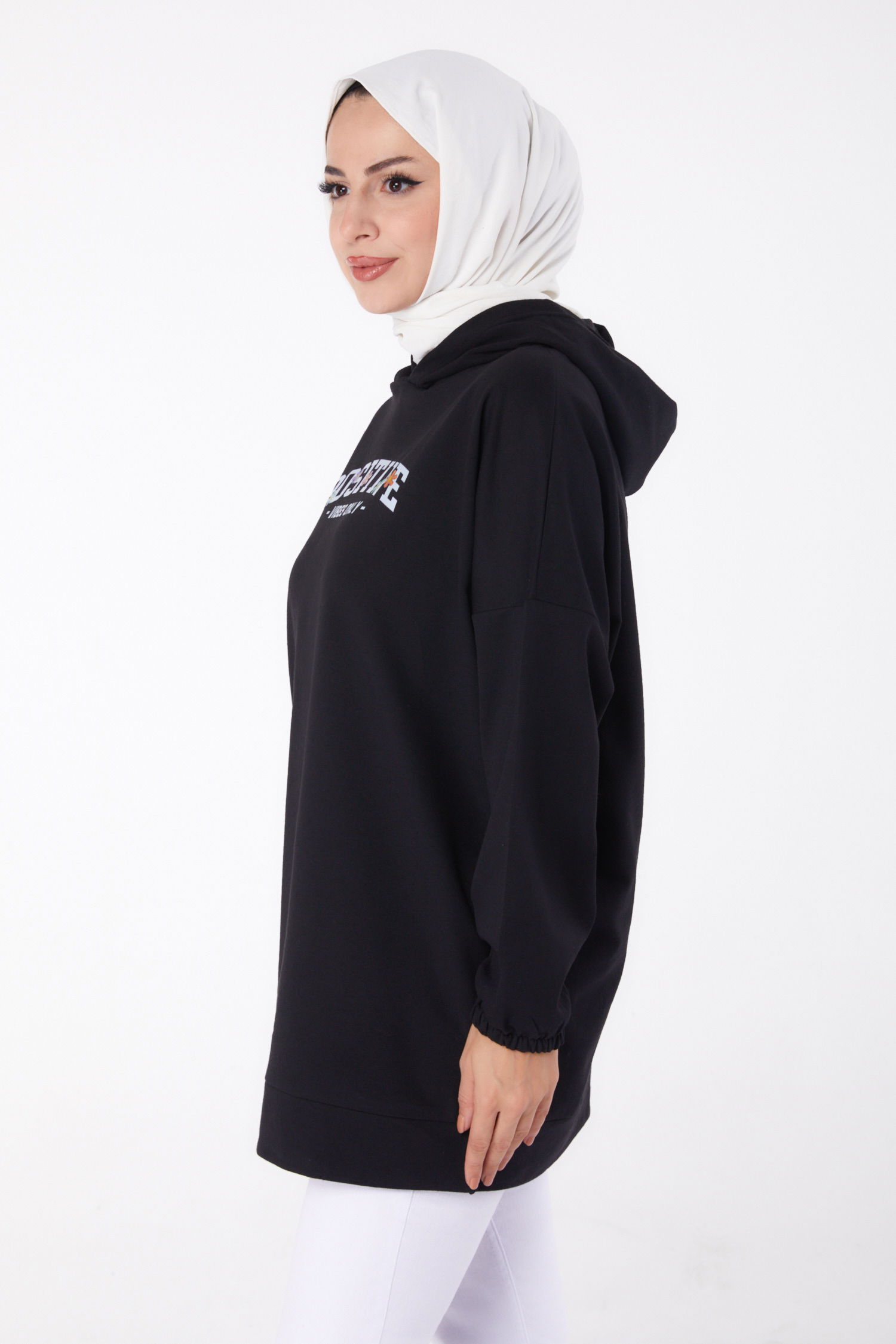 Baskılı Sweatshirt Siyah - 13333 - 3
