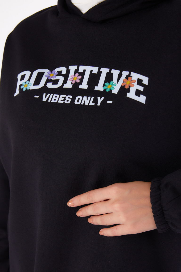 Baskılı Sweatshirt Siyah - 13333 - TOFİSA
