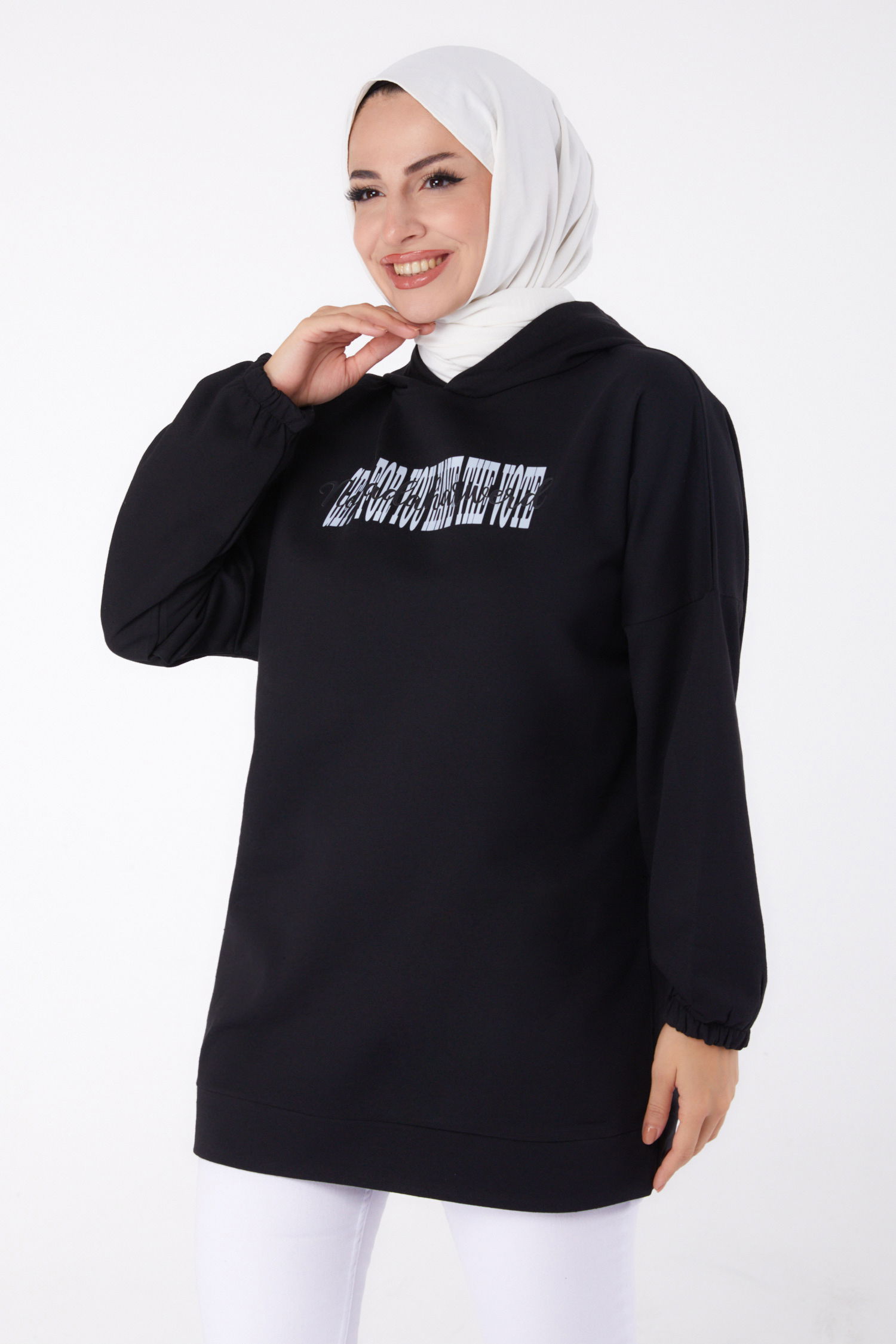 Baskılı Sweatshirt Siyah - 13334 - 1