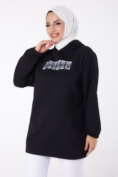 Baskılı Sweatshirt Siyah - 13334 