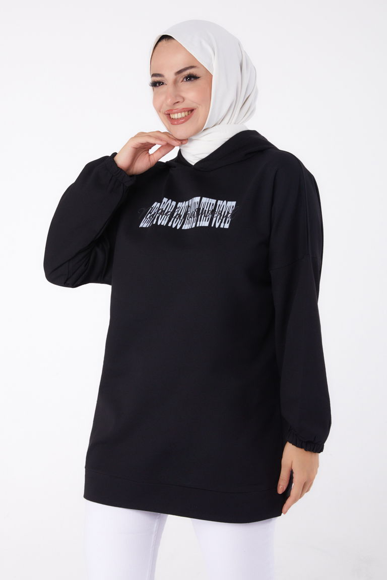 Baskılı Sweatshirt Siyah - 13334 - TOFİSA