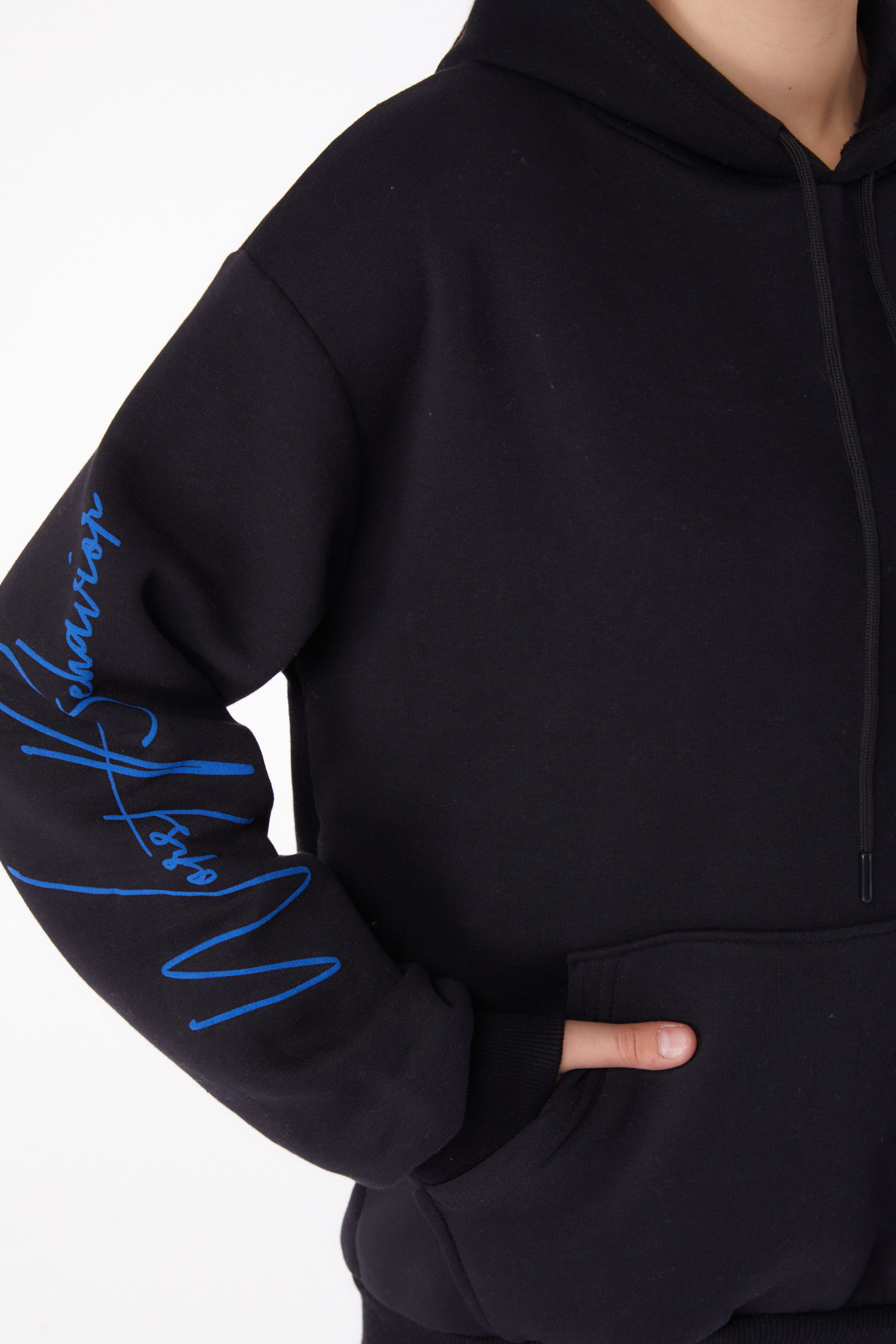 Düz Kapşonlu Yaka Kadın Siyah Baskılı Sweatshirt - 26279 - 6