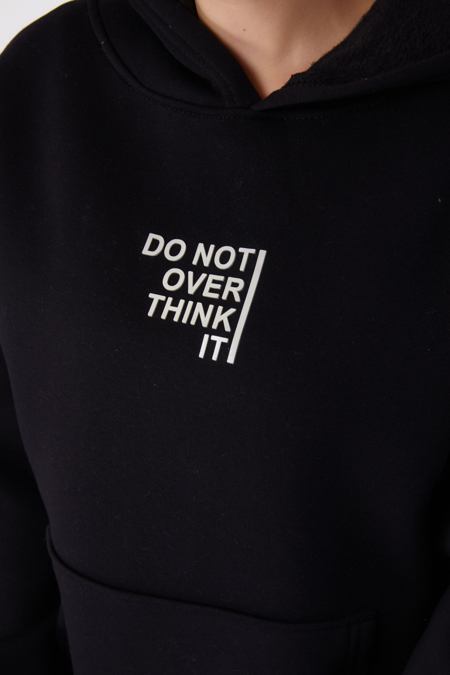 Düz Kapşonlu Yaka Kadın Siyah Baskılı Sweatshirt - 26474 - 6