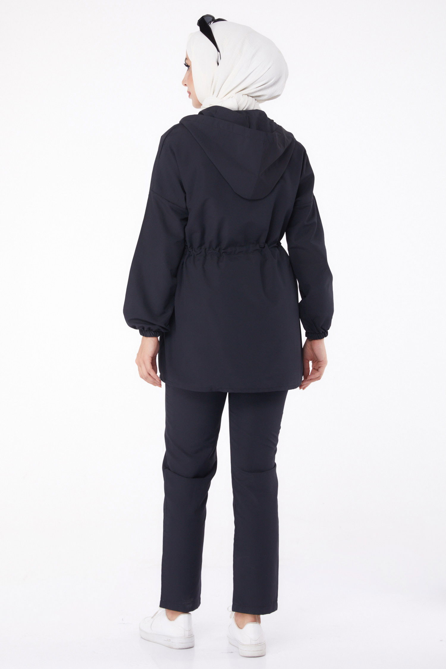 Düz Kapşonlu Yaka Kadın Siyah İkili Takım - 13252 - 5