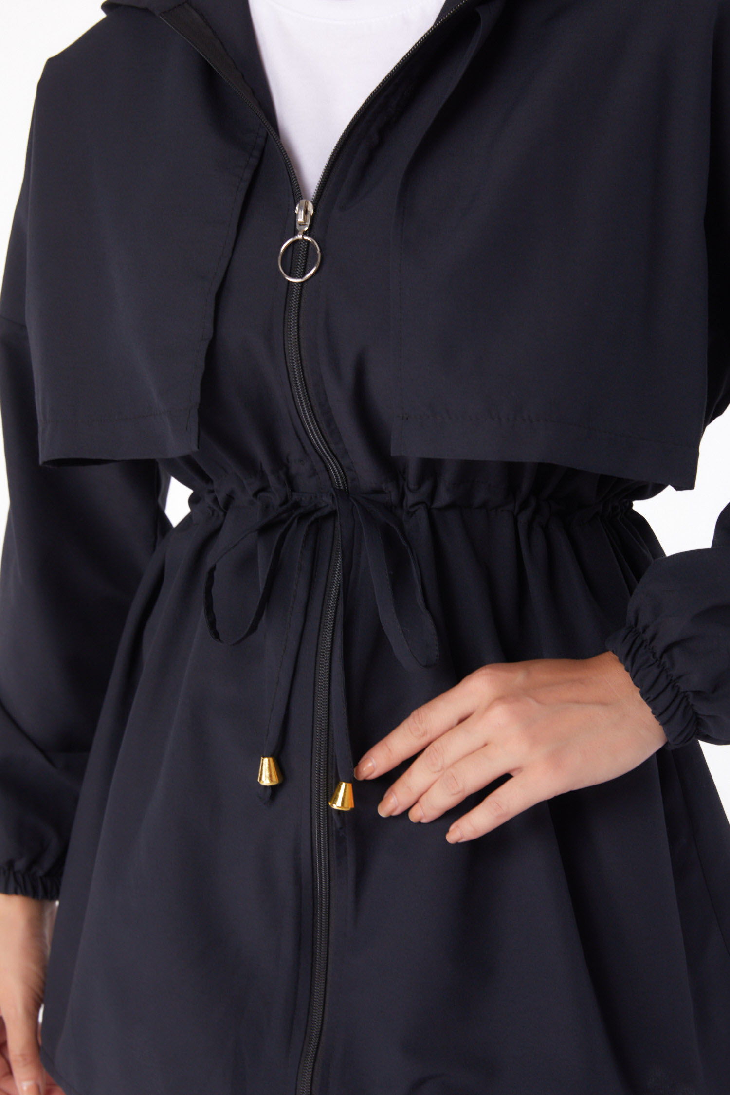 Düz Kapşonlu Yaka Kadın Siyah İkili Takım - 13252 - 6