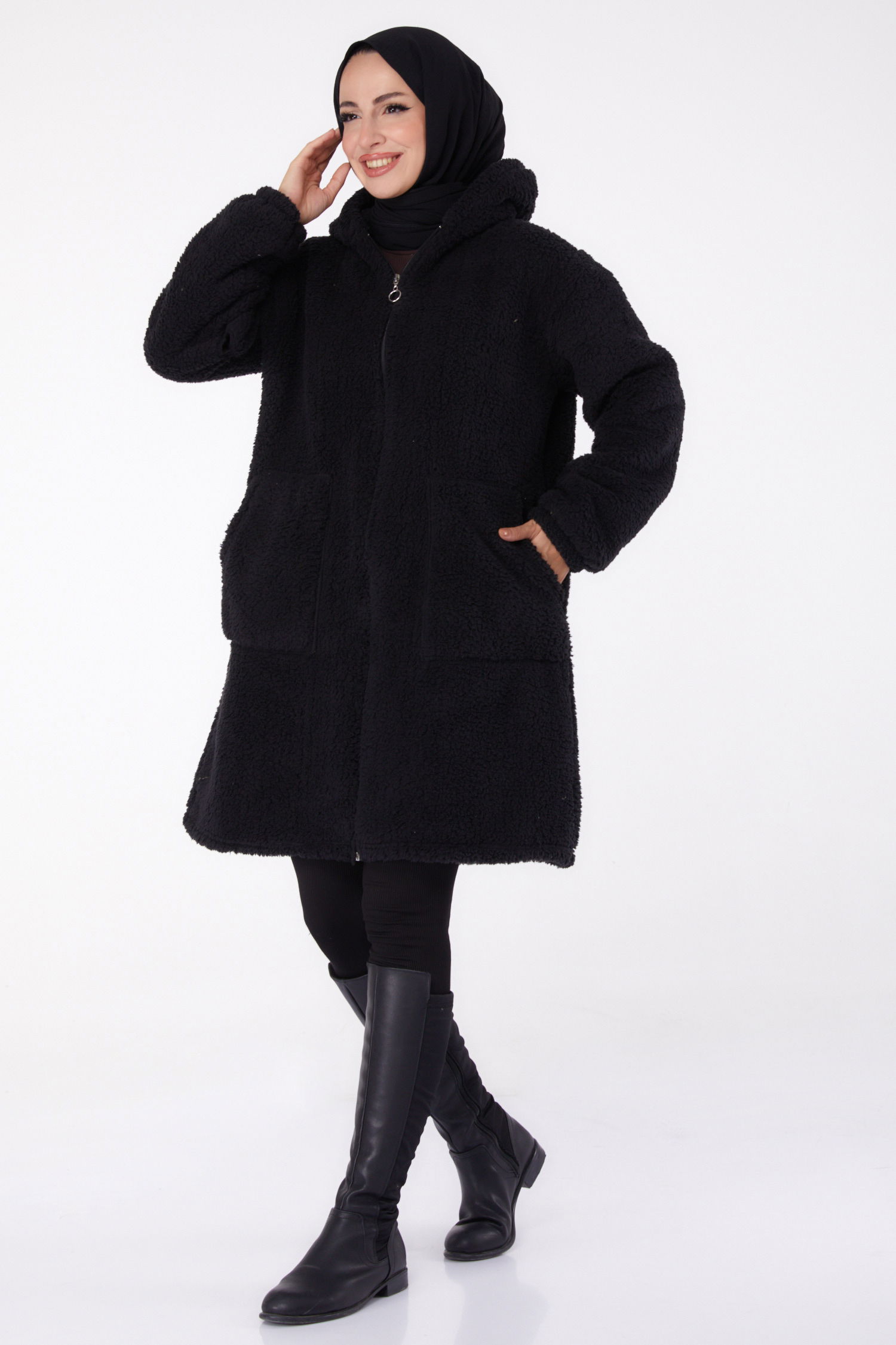 Peluş Mont Siyah - 13352 - 1