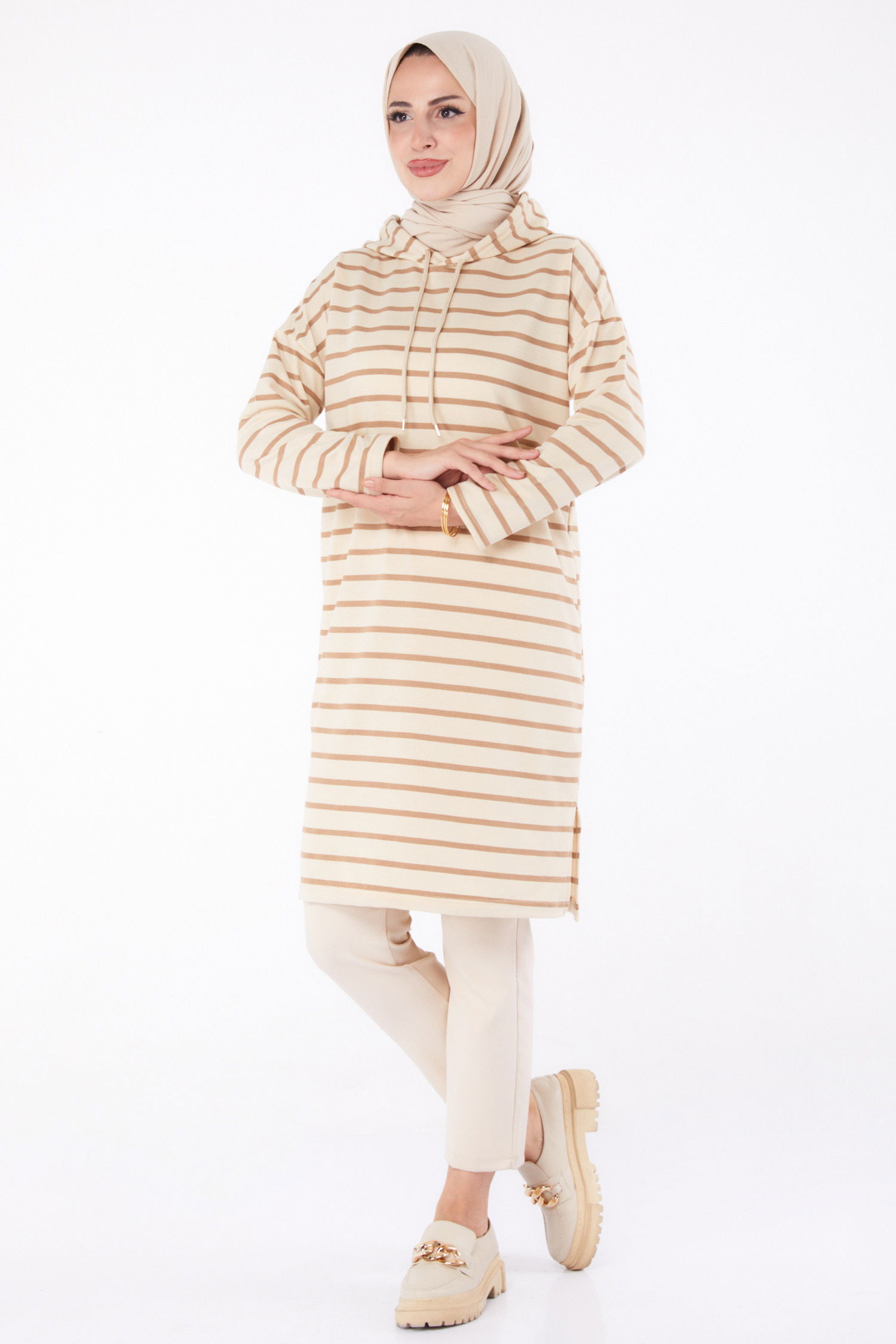 Çizgili Tunik Vizon - 26377 - 1