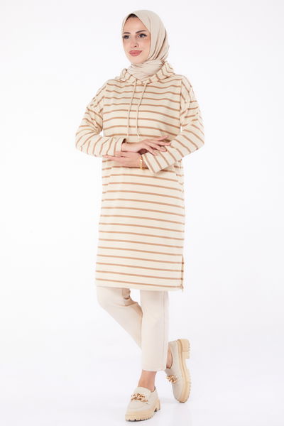 Çizgili Tunik Vizon - 26377 