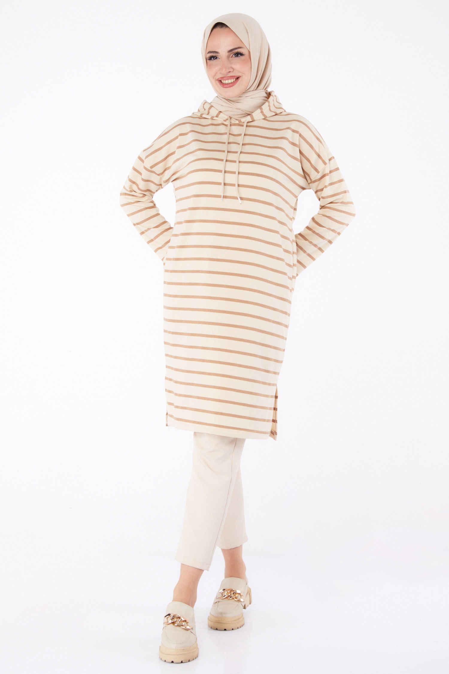 Çizgili Tunik Vizon - 26377 - 2