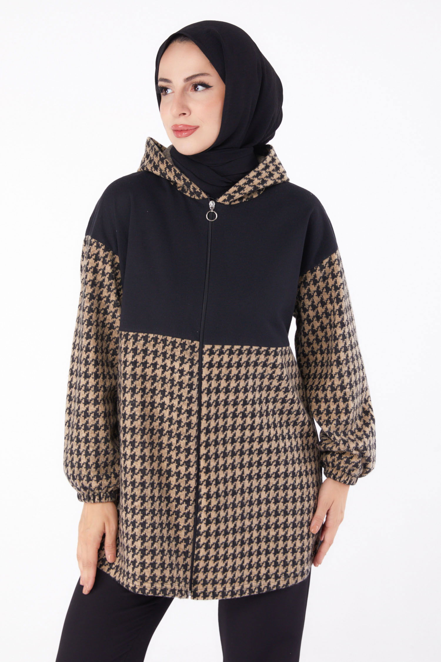 Fermuarlı Garnili sweatshirt Vizon - 13314 - 3
