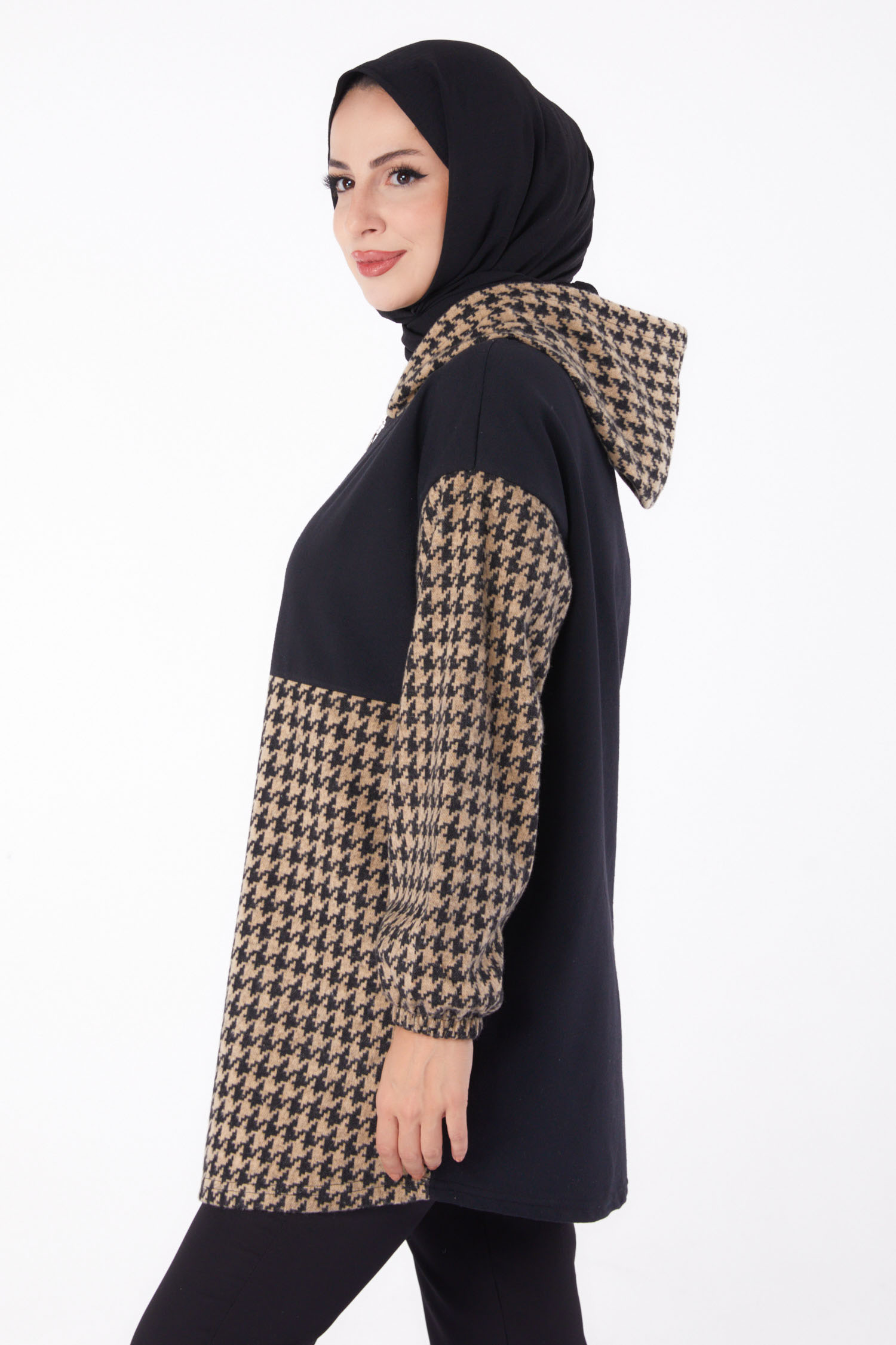 Fermuarlı Garnili sweatshirt Vizon - 13314 - 4