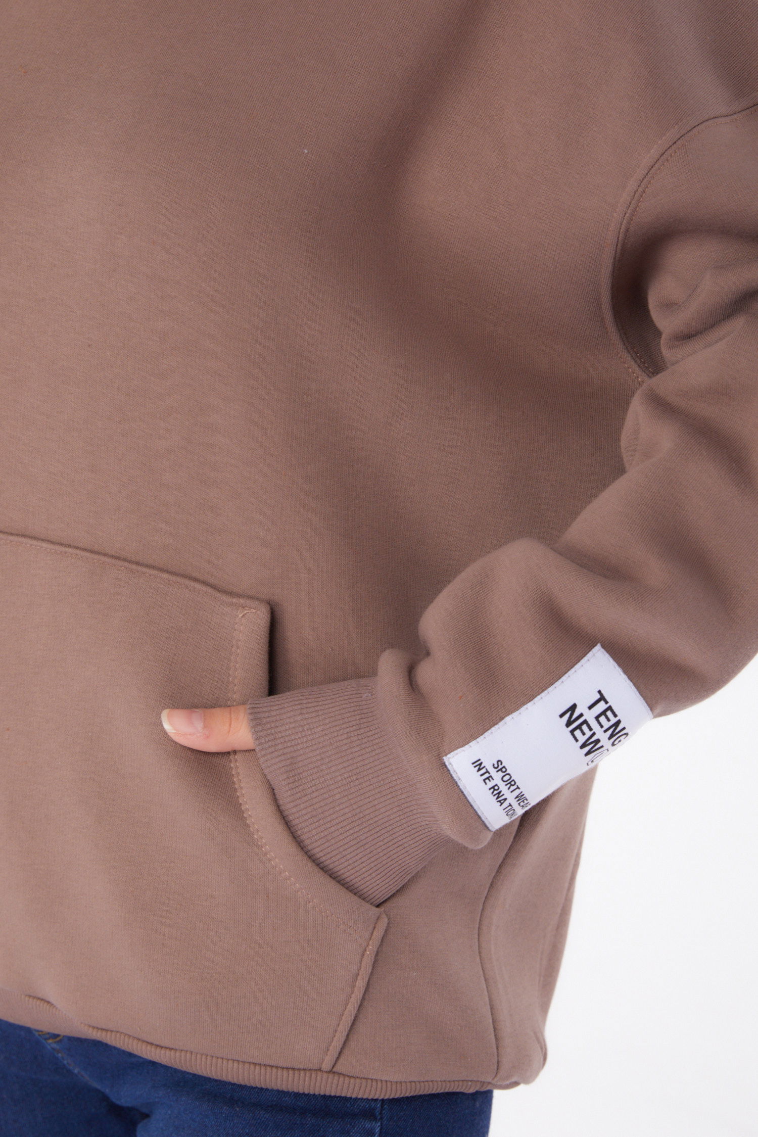 Düz Kapşonlu Yaka Kadın Vizon Kapşonlu Sweat - 26219 - 6