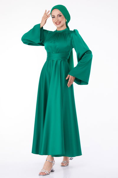 Çapraz Kemerli Abiye Elbise Yesil - 25646 