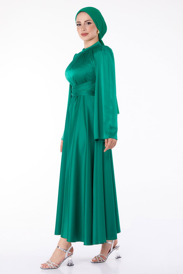 Çapraz Kemerli Abiye Elbise Yesil - 25646 - TOFİSA