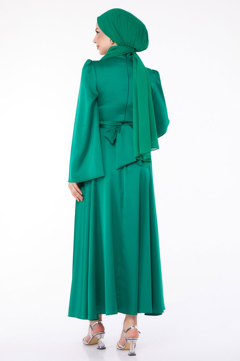 Çapraz Kemerli Abiye Elbise Yesil - 25646 - TOFİSA