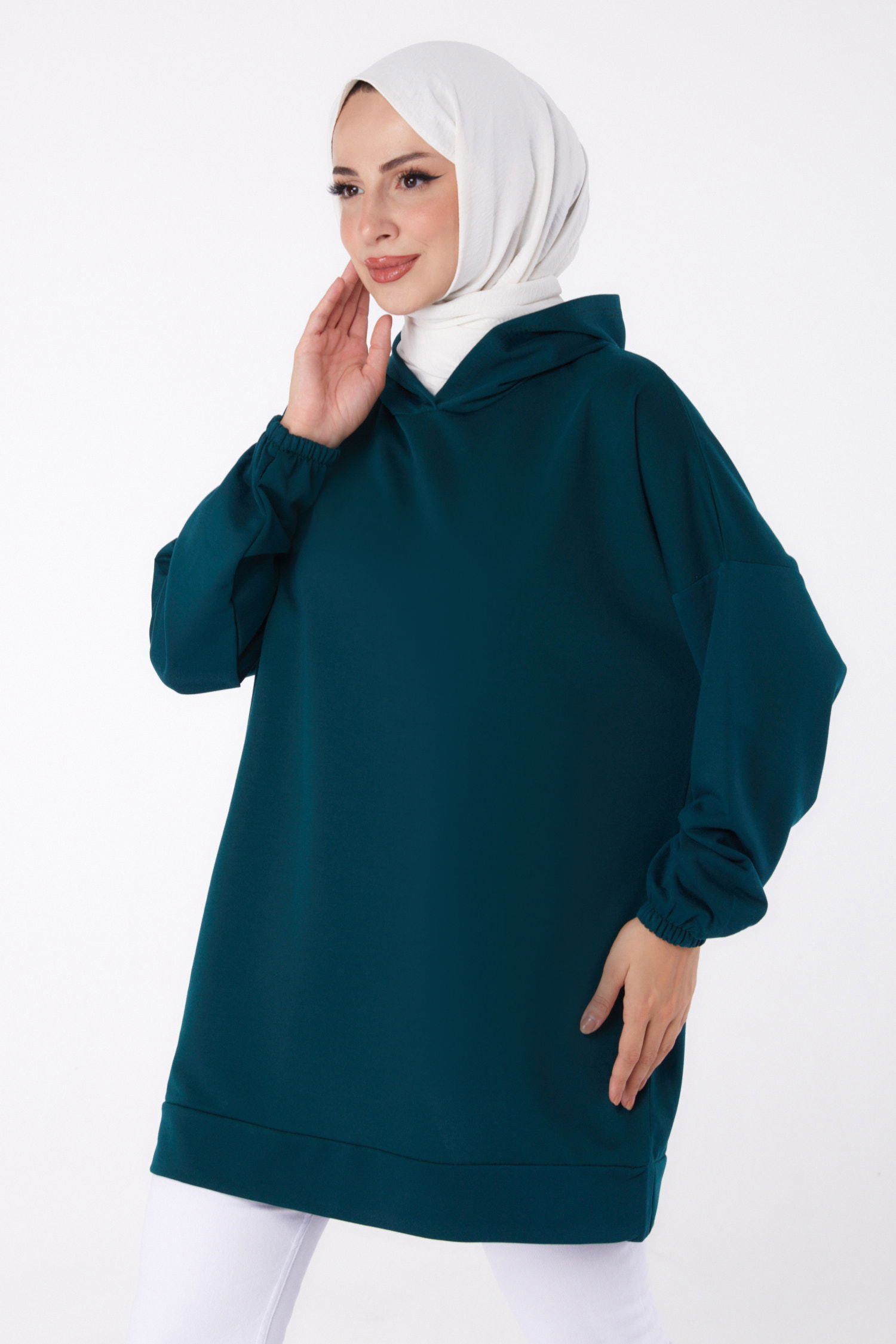 Arkası Baskılı Sweatshirt Zümrüt - 13327 - 2