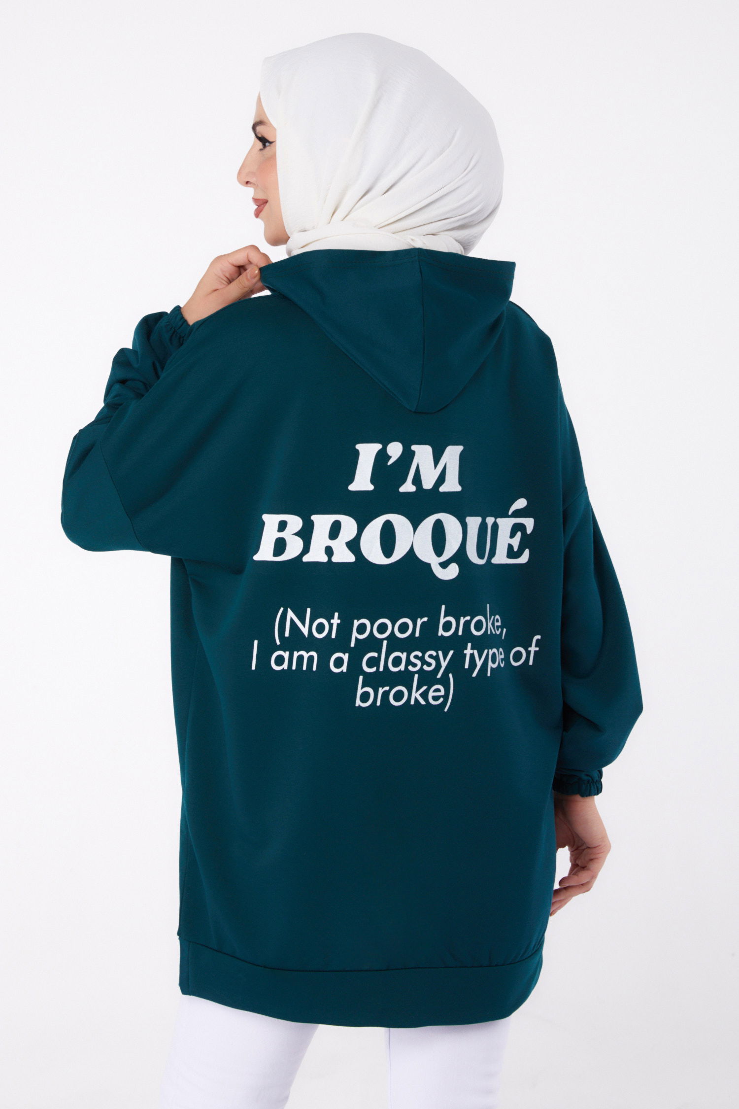 Arkası Baskılı Sweatshirt Zümrüt - 13327 - 5
