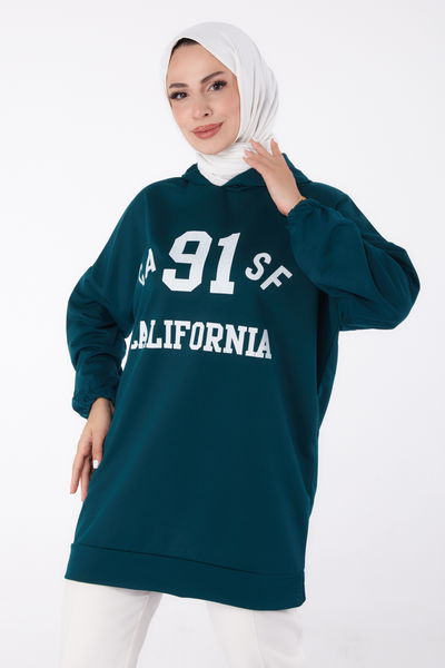 Baskılı Sweatshirt Zümrüt - 13329 