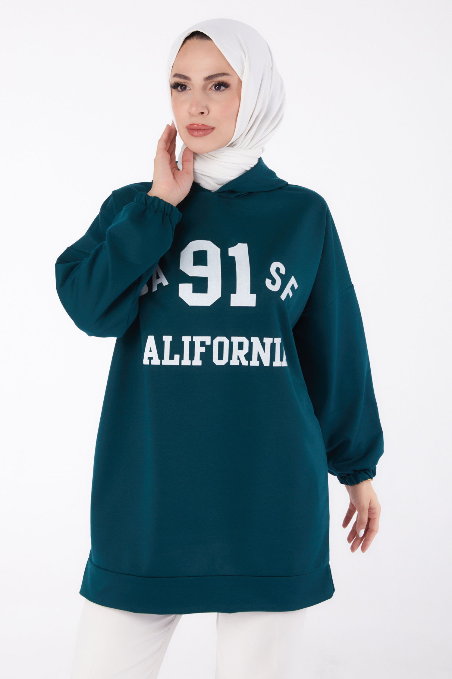 Baskılı Sweatshirt Zümrüt - 13329 - 2