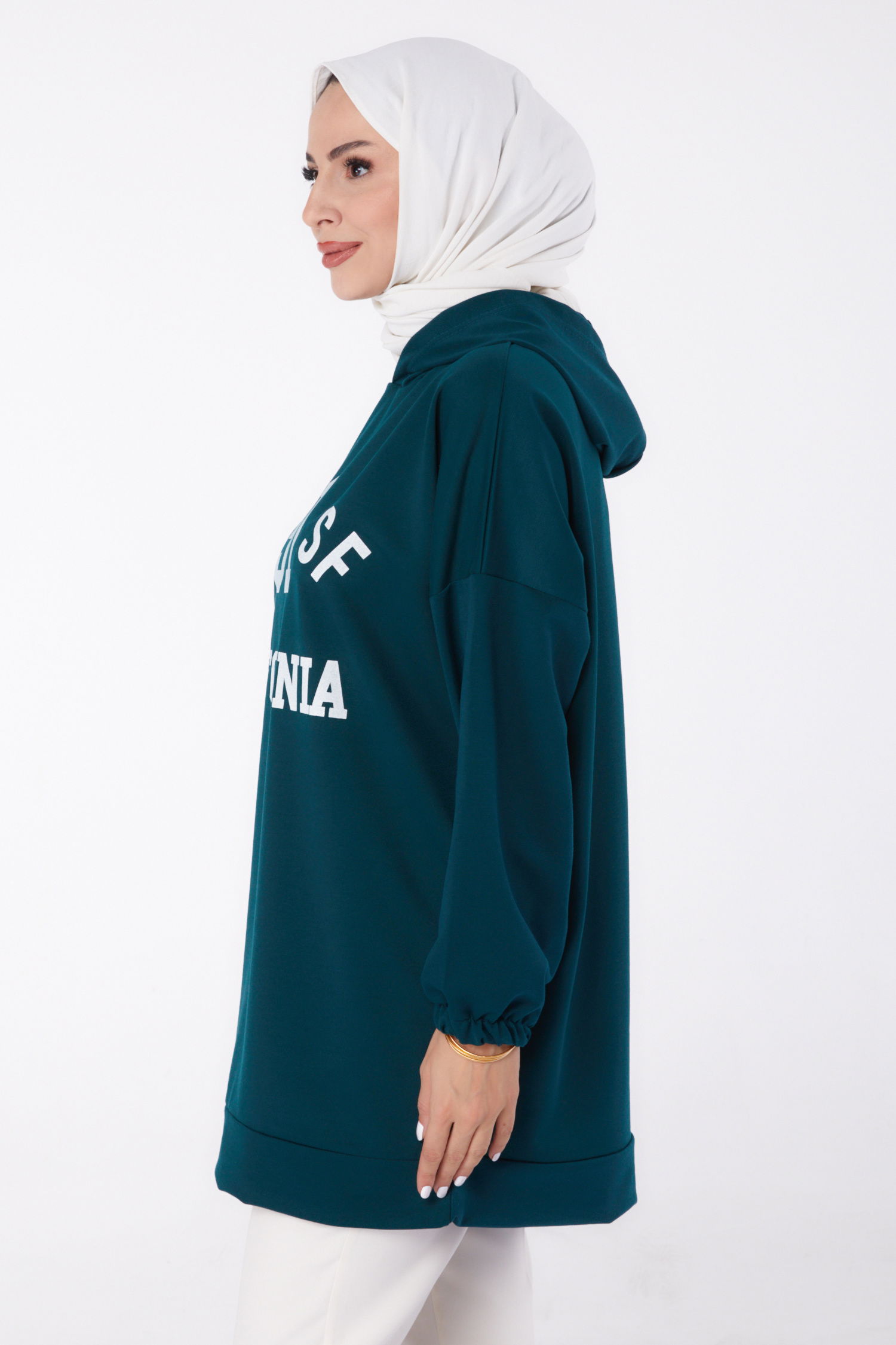 Baskılı Sweatshirt Zümrüt - 13329 - 3