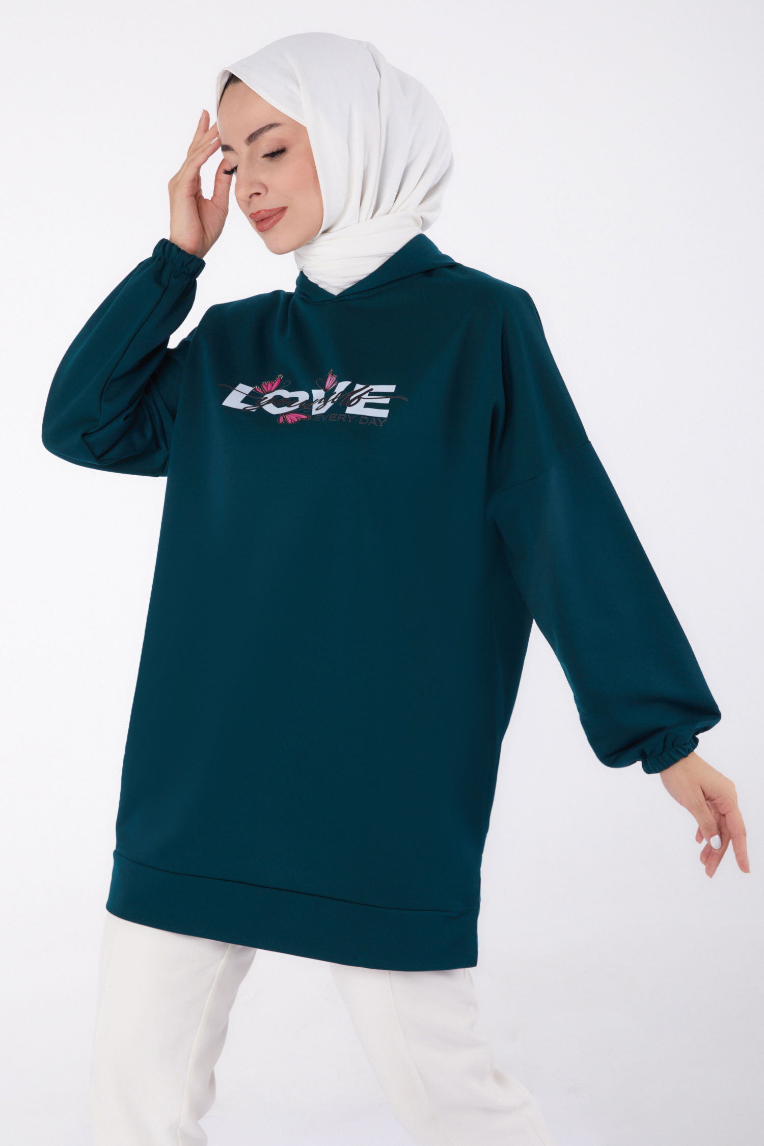 Baskılı Sweatshirt Zümrüt - 13330 - 1