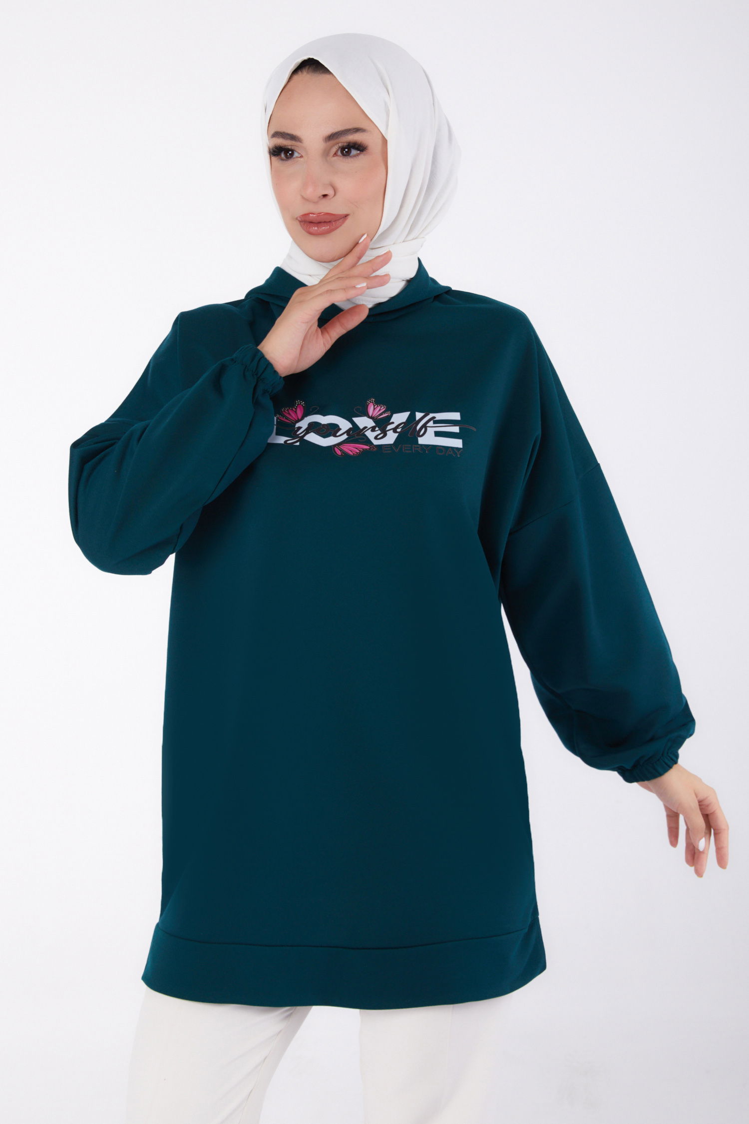 Baskılı Sweatshirt Zümrüt - 13330 - 2