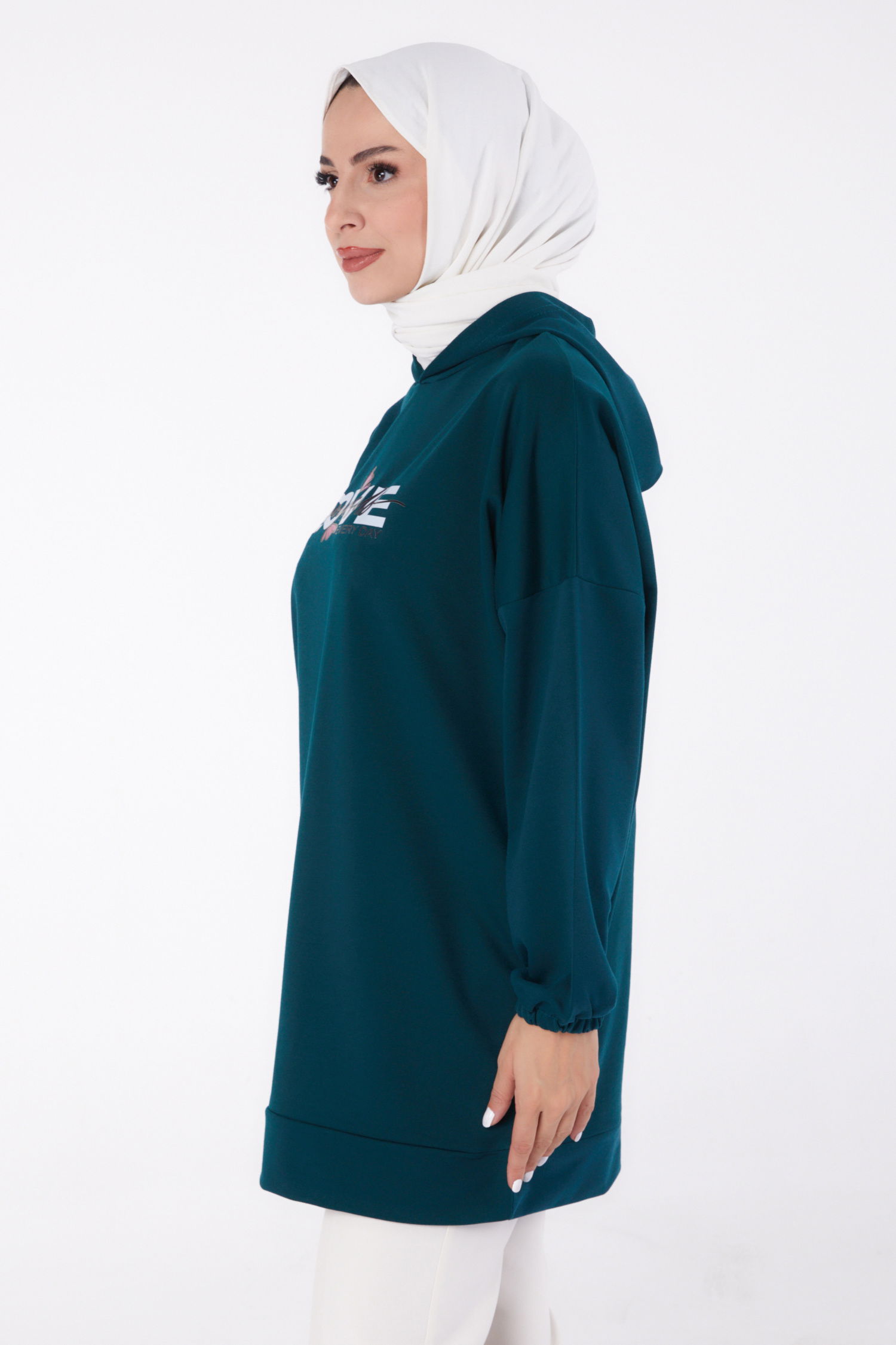 Baskılı Sweatshirt Zümrüt - 13330 - 3