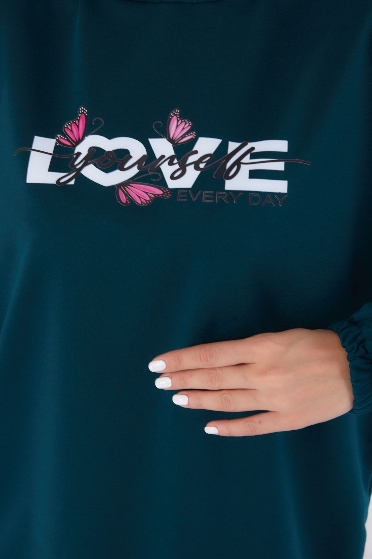 Baskılı Sweatshirt Zümrüt - 13330 - 5
