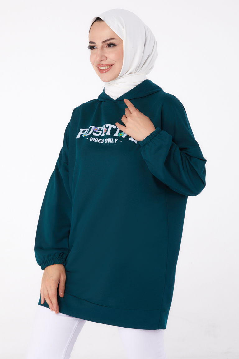 Baskılı Sweatshirt Zümrüt - 13333 - TOFİSA