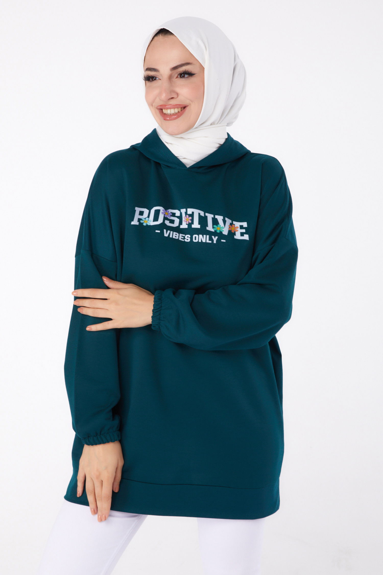 Baskılı Sweatshirt Zümrüt - 13333 - 2