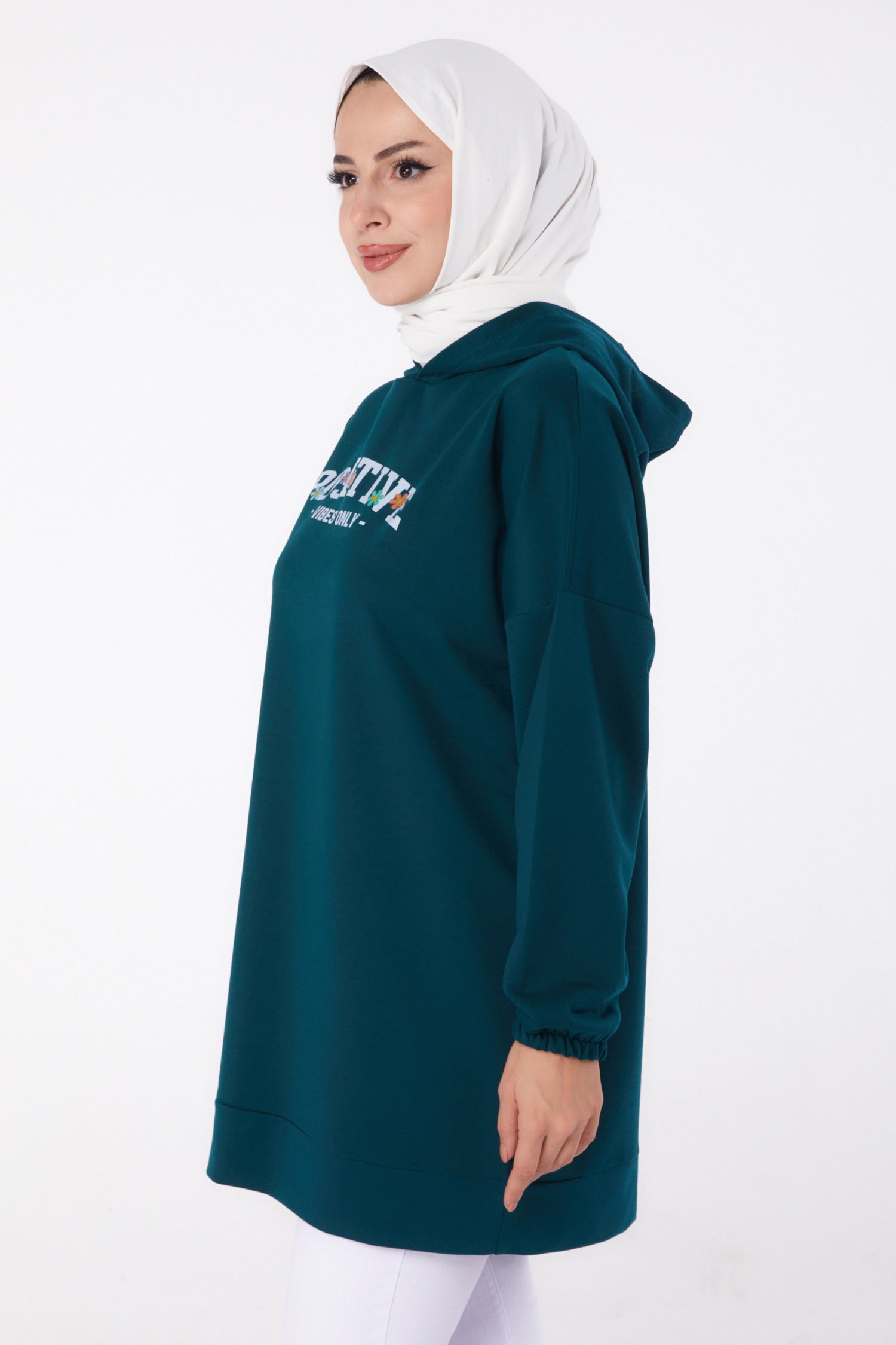Baskılı Sweatshirt Zümrüt - 13333 - 3