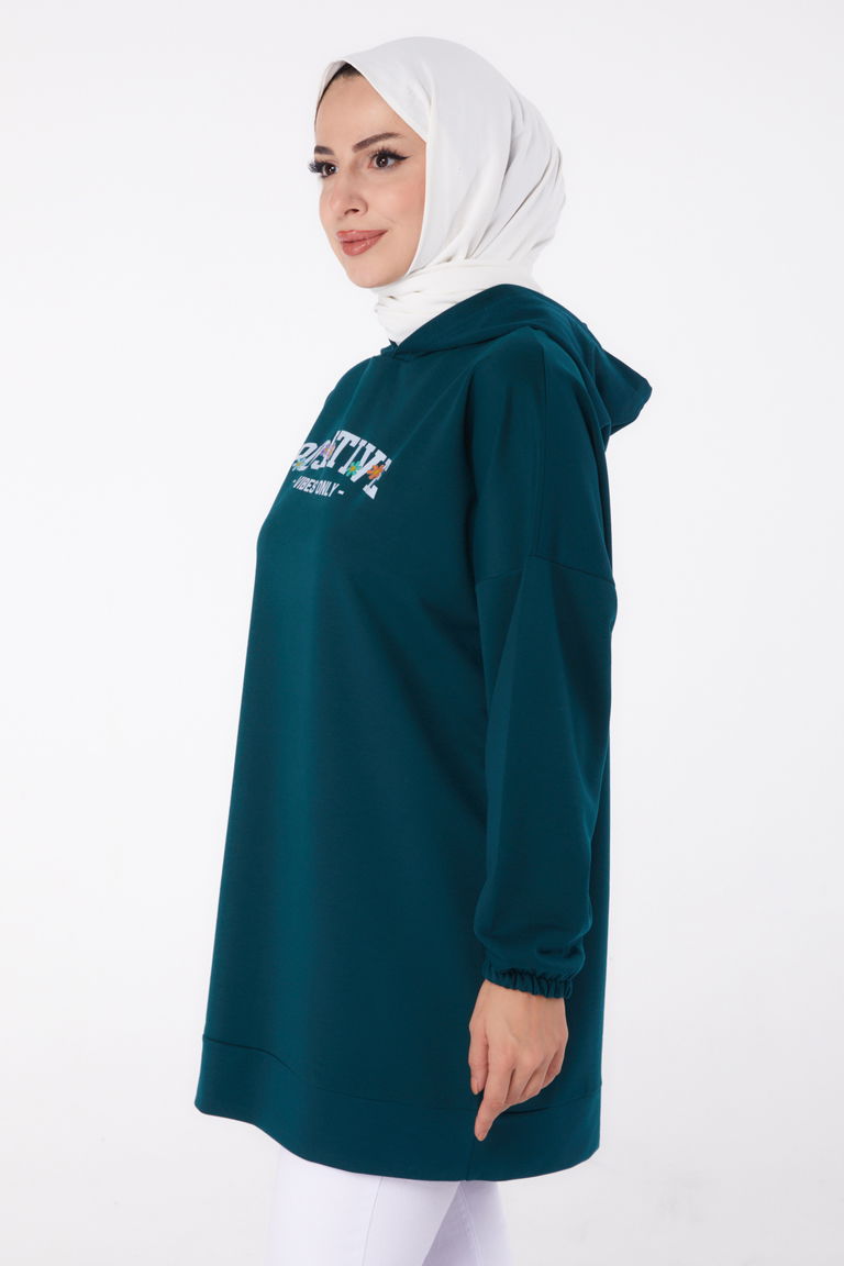 Baskılı Sweatshirt Zümrüt - 13333 - TOFİSA