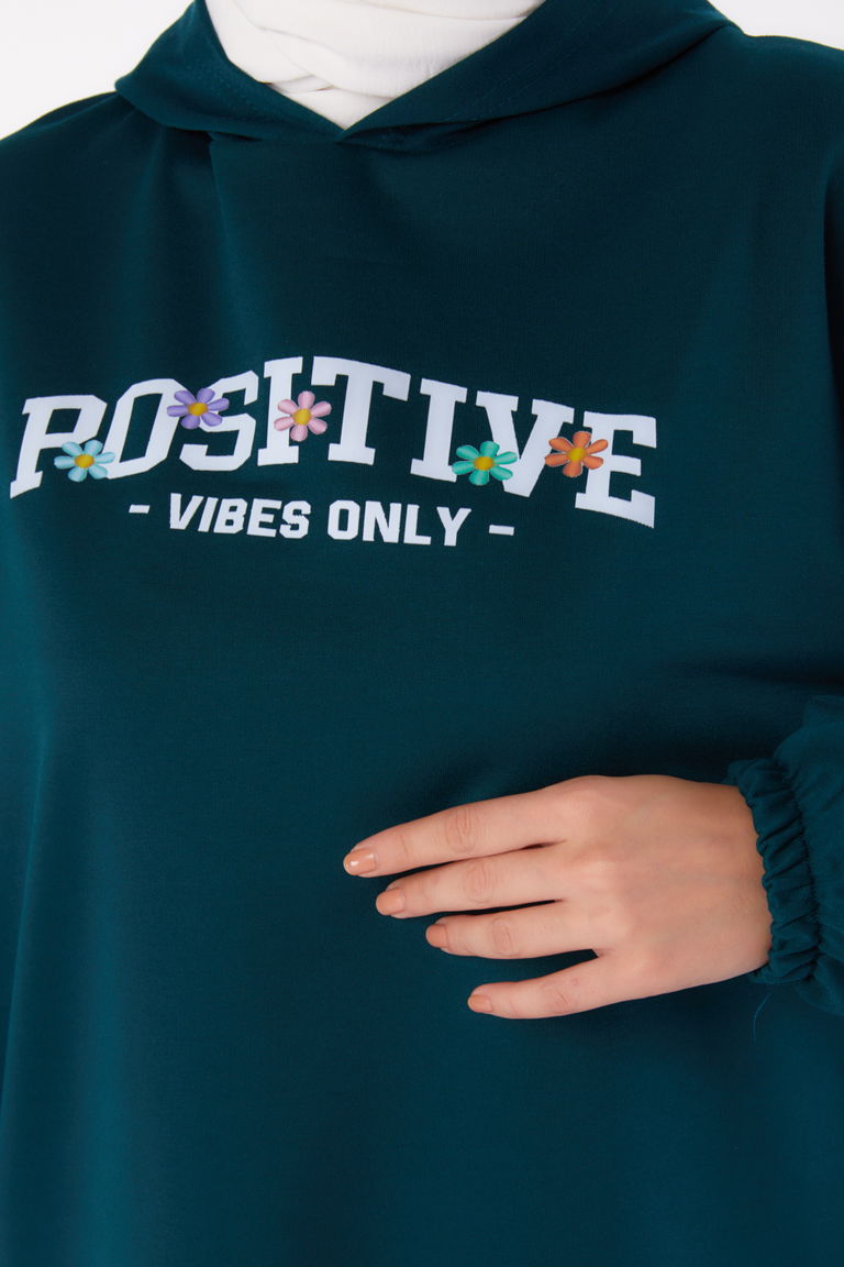 Baskılı Sweatshirt Zümrüt - 13333 - TOFİSA