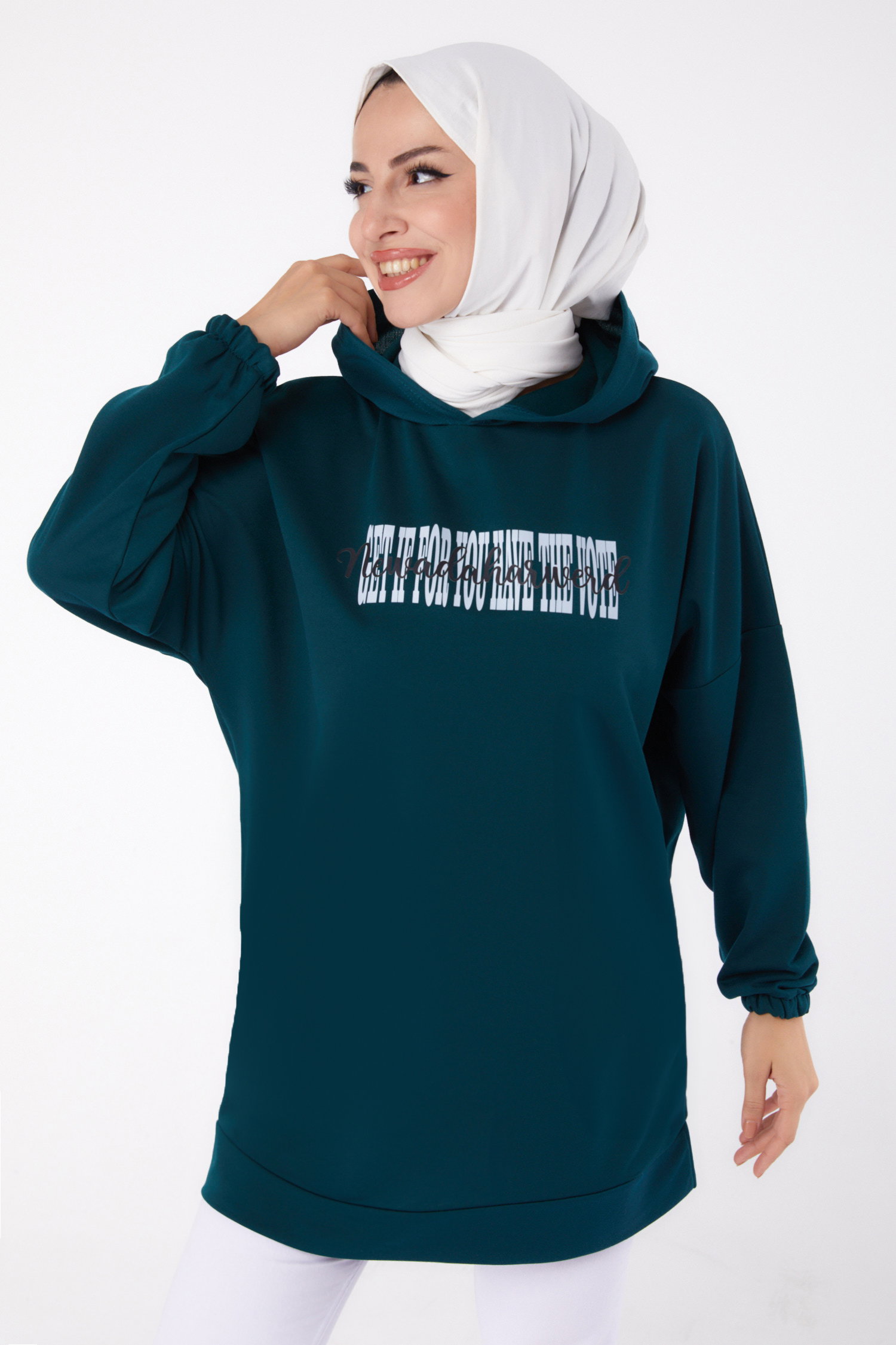 Baskılı Sweatshirt Zümrüt - 13334 - 1
