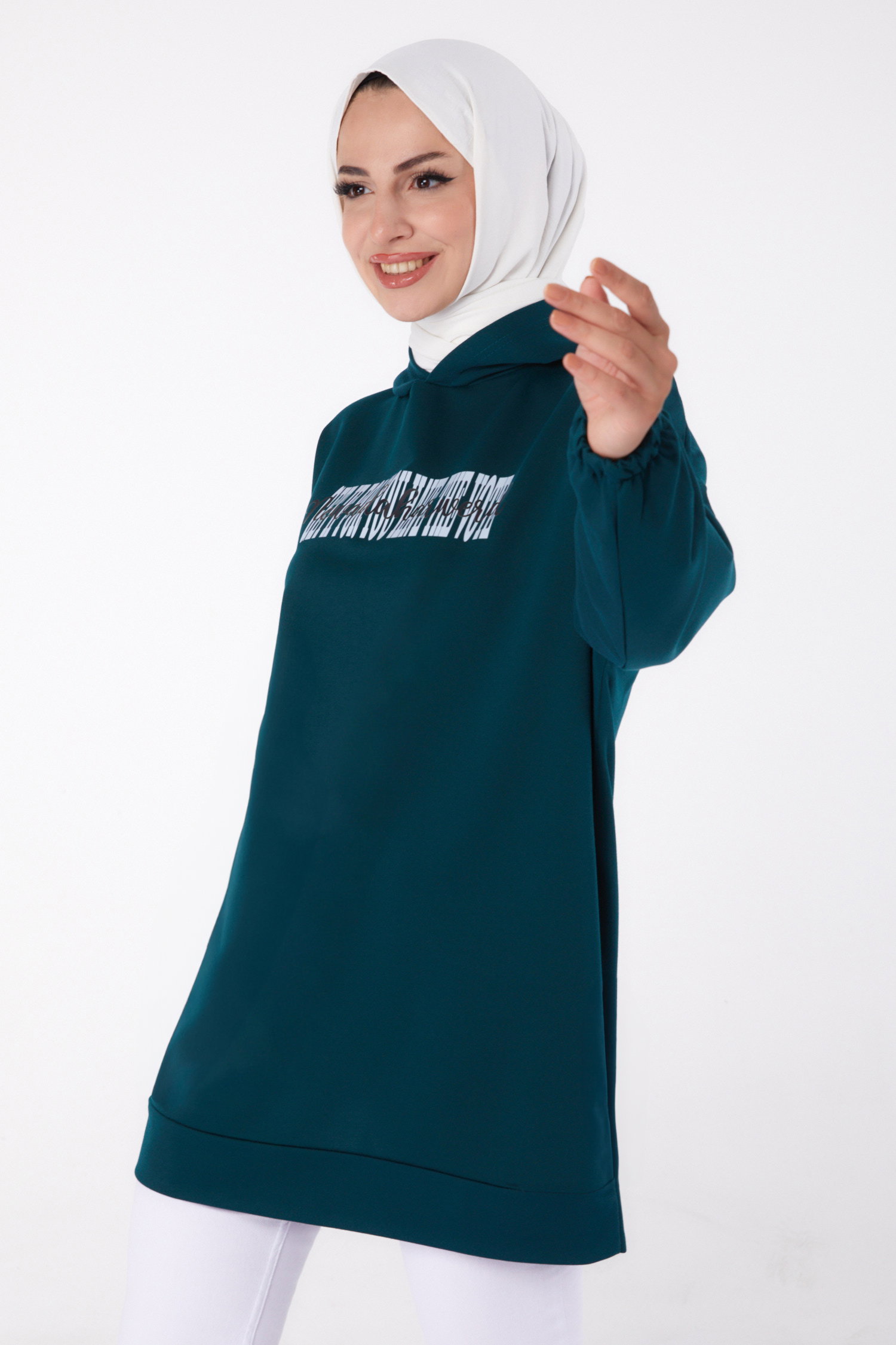 Baskılı Sweatshirt Zümrüt - 13334 - 2