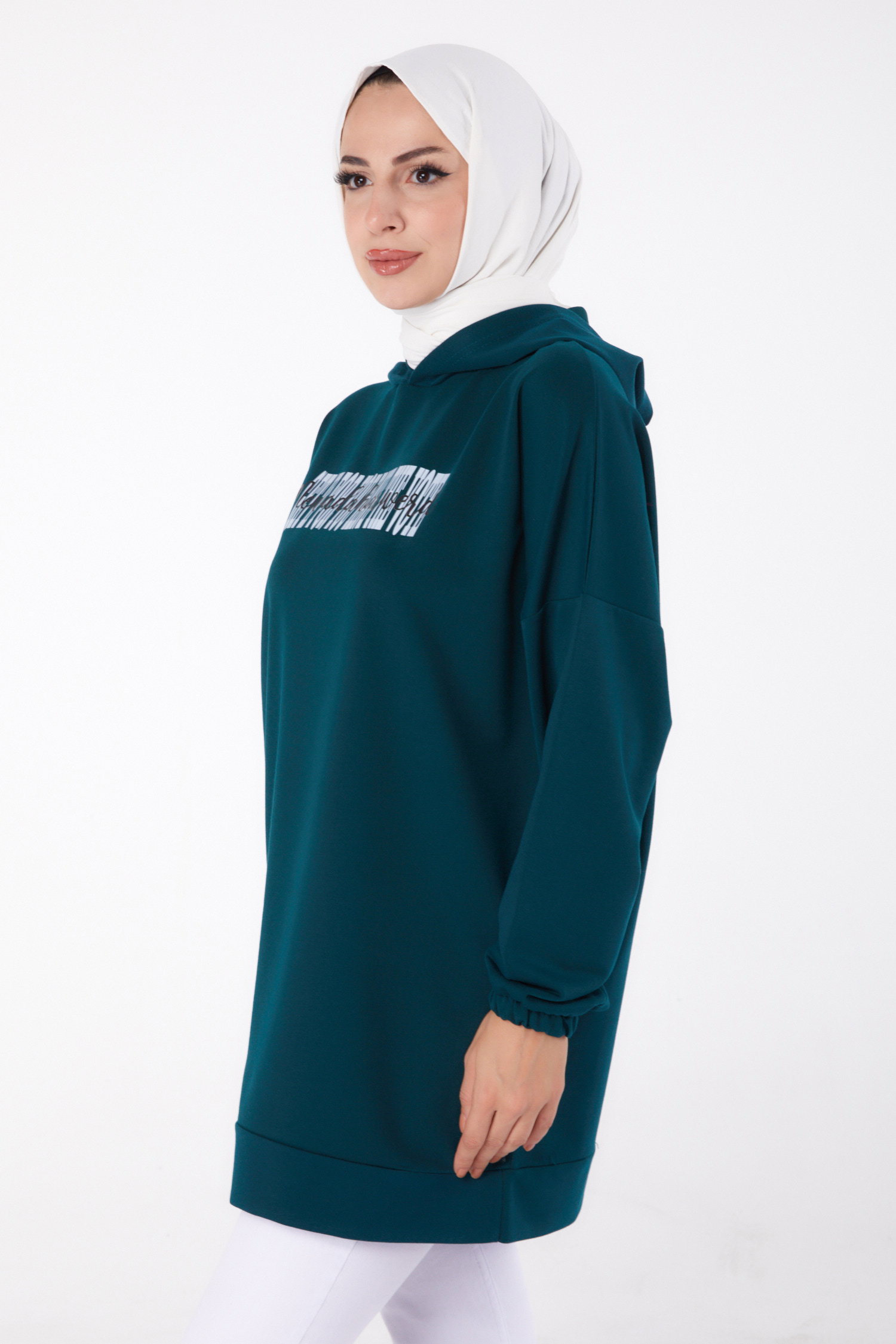 Baskılı Sweatshirt Zümrüt - 13334 - 3