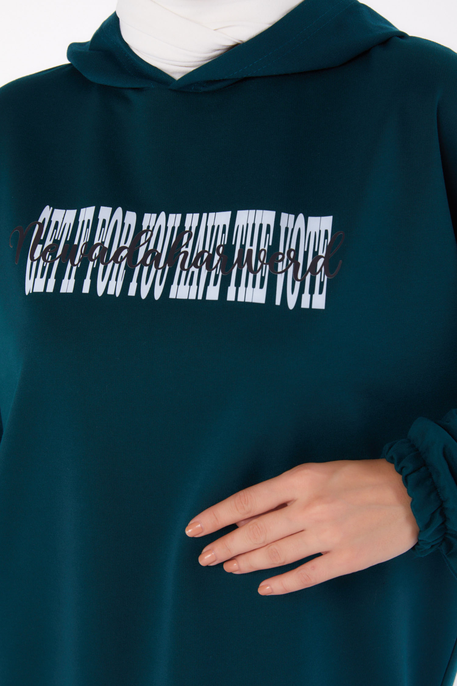 Baskılı Sweatshirt Zümrüt - 13334 - 5