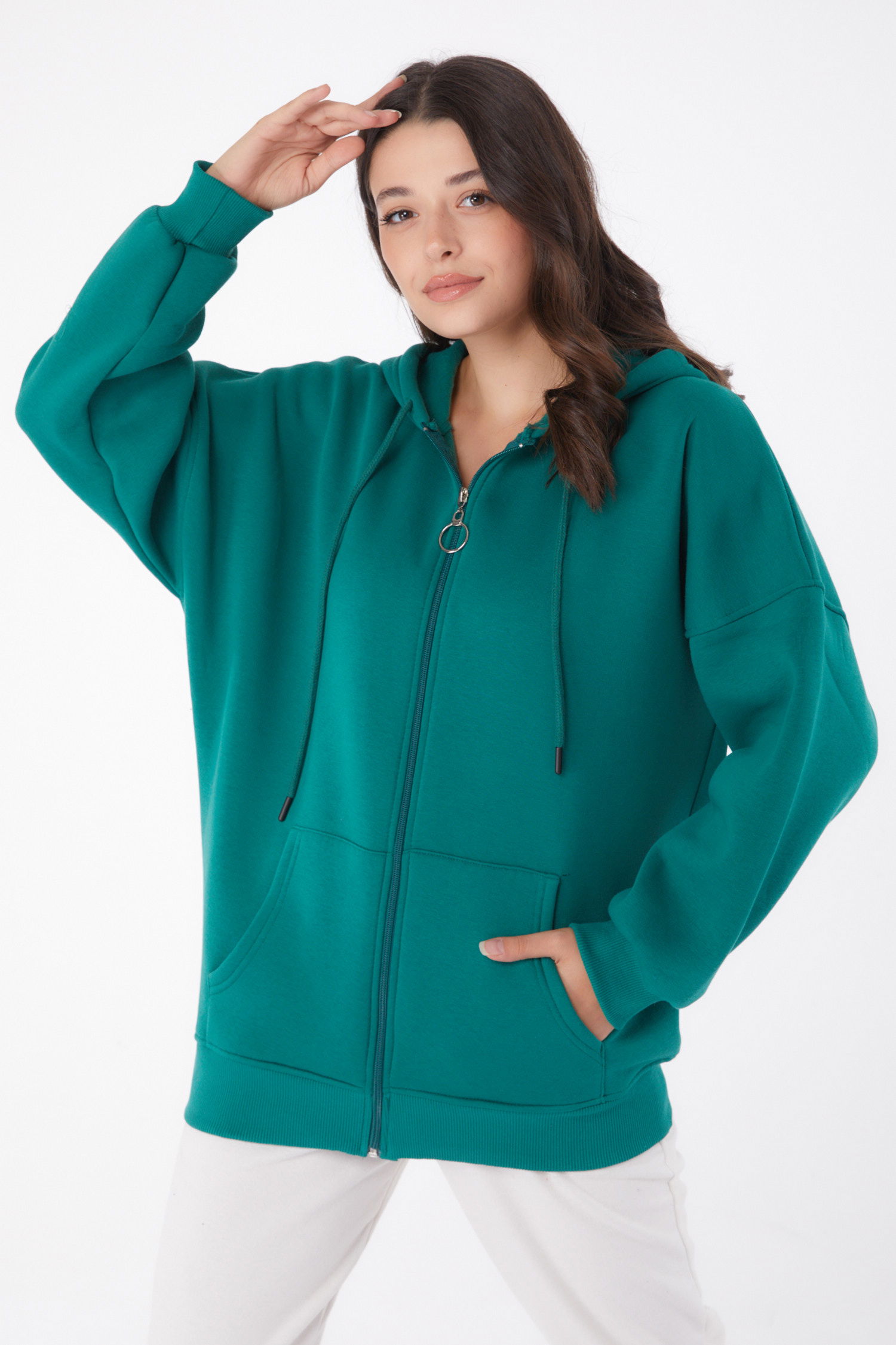 Cepli Fermuarlı sweatshirt Zümrüt - 26049 - 2