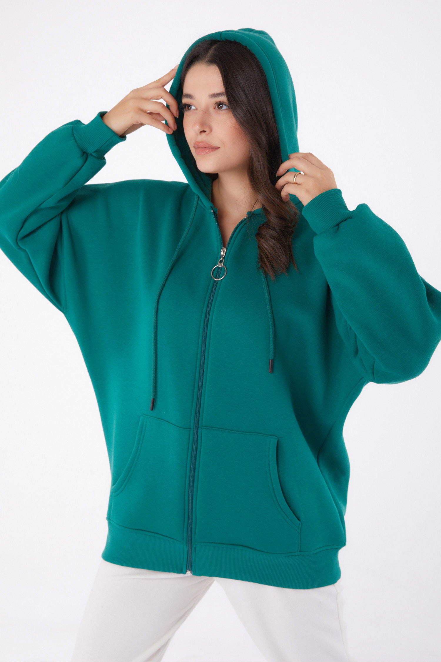 Cepli Fermuarlı sweatshirt Zümrüt - 26049 - 3