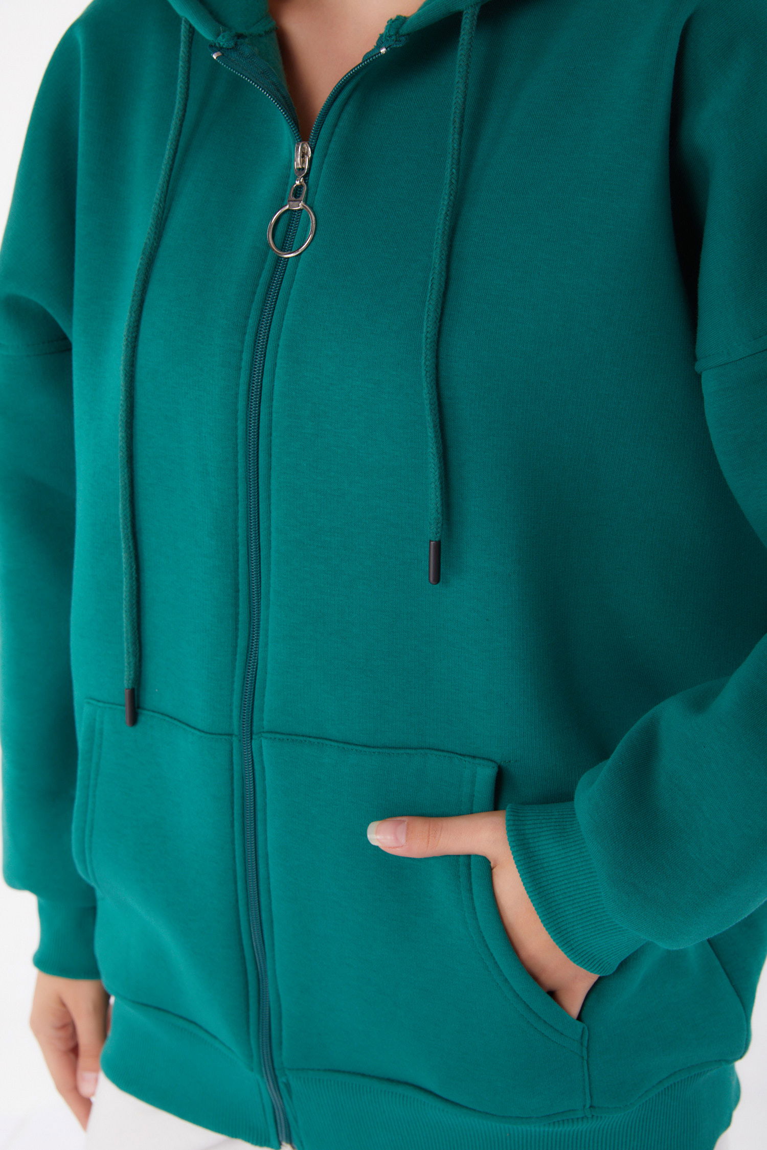 Cepli Fermuarlı sweatshirt Zümrüt - 26049 - 6