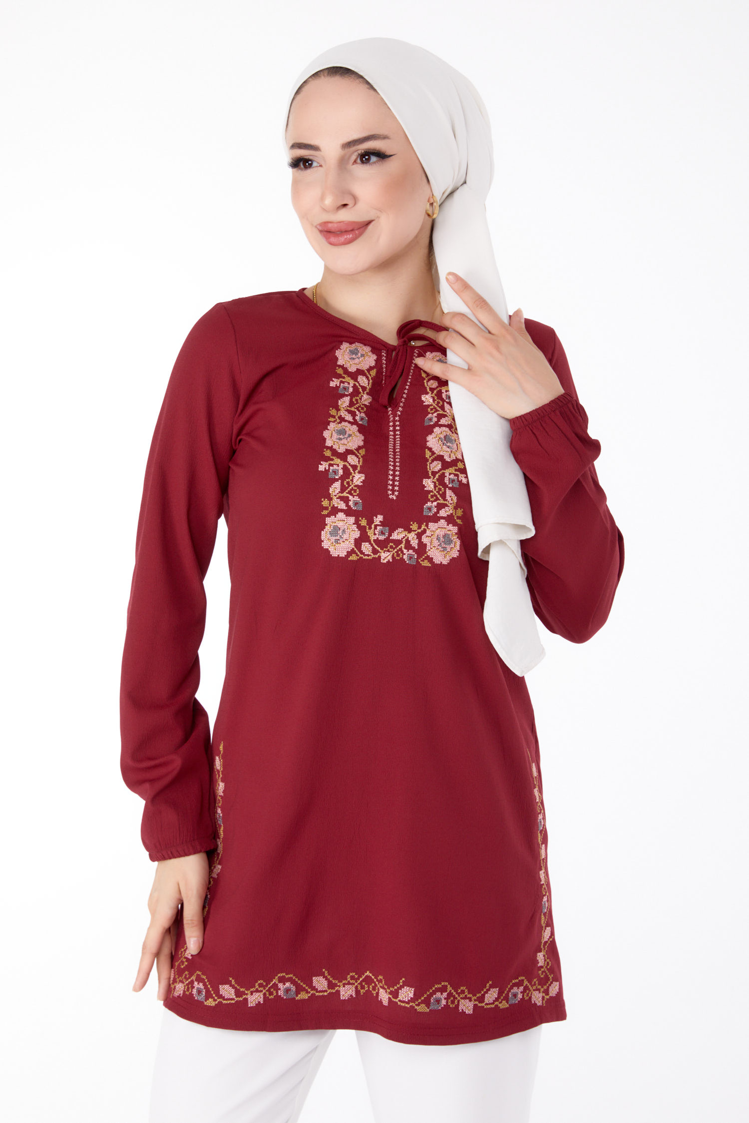 Nakışlı Tunik Bordo - 13185 - 1