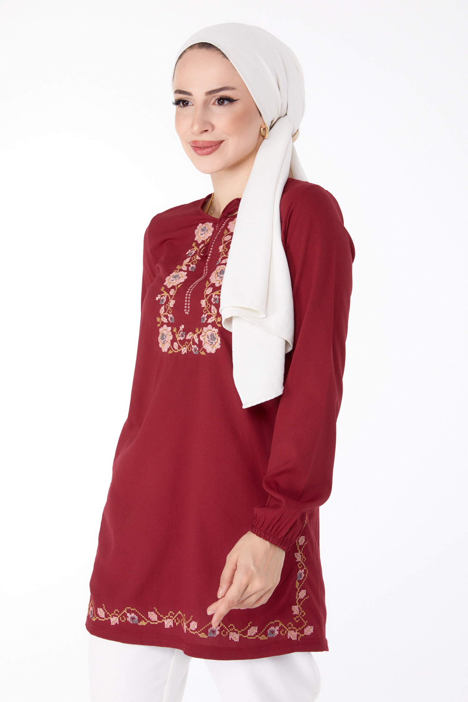 Nakışlı Tunik Bordo - 13185 - 2