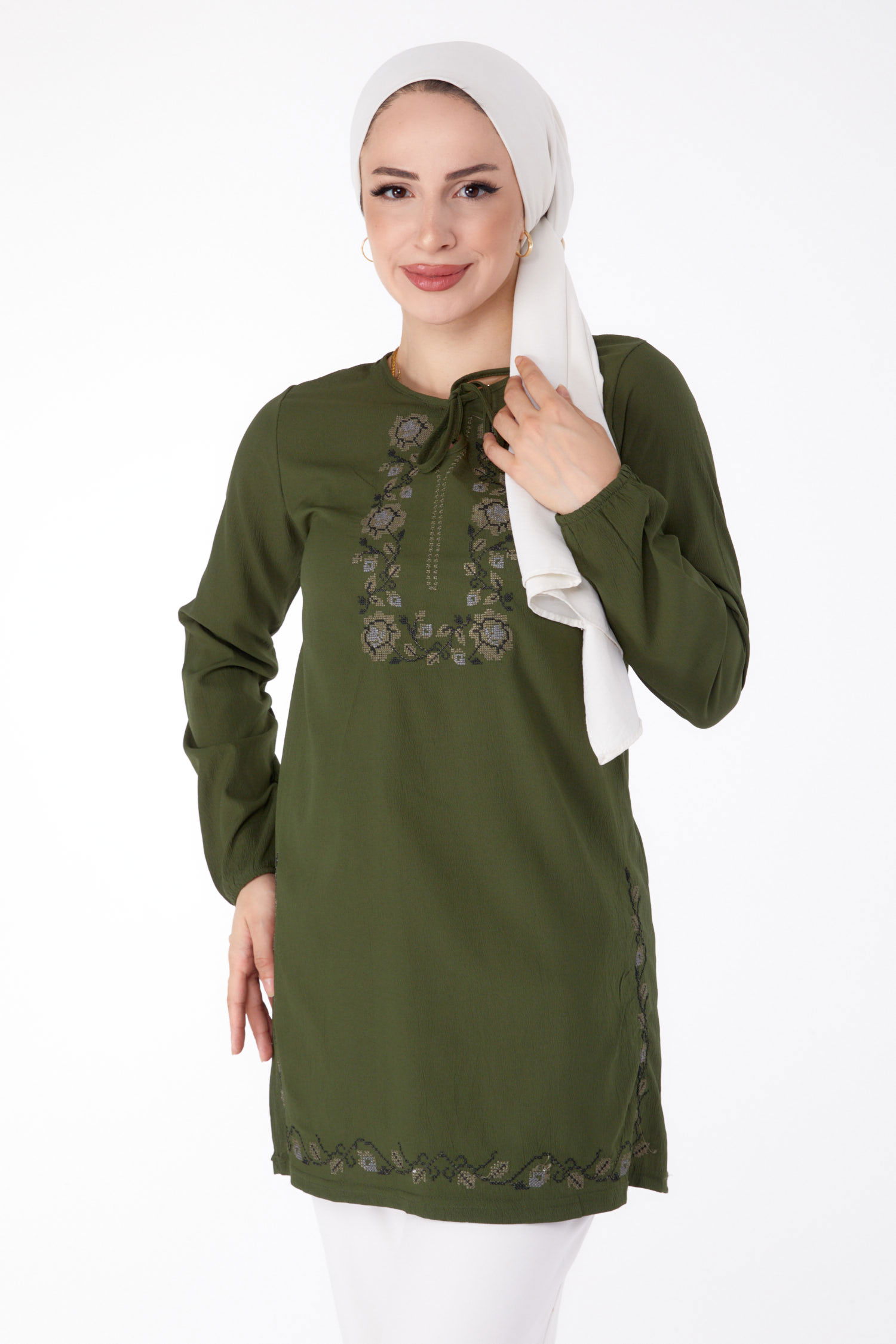 Nakışlı Tunik Haki - 13185 - 2